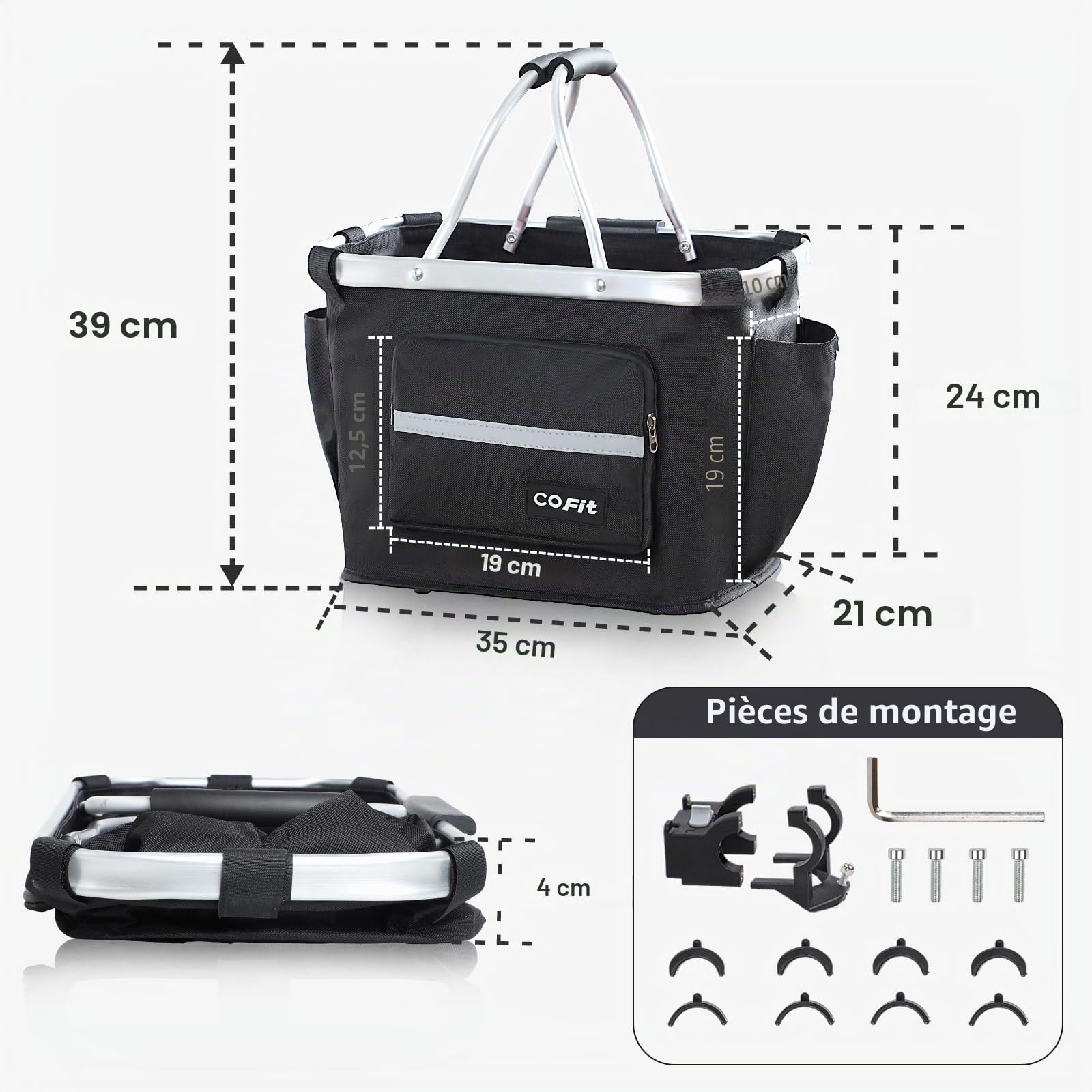 COFIT Panier à Vélo Pliable, Panier Polyvalent de Poignée de Bicyclette pour Animaux de Compagnie