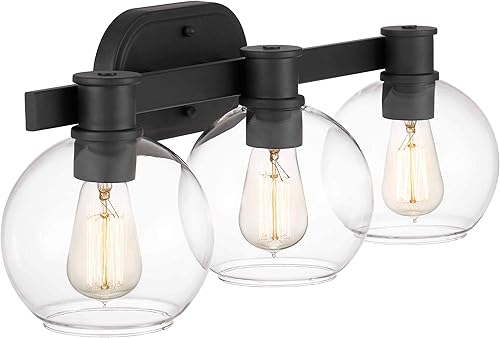 Miniatura 8 de Dan Modern Farmhouse - Lámpara de tocador de 3 luces industrial con pantalla de globo de vidrio transparente para dormitorio, pasillo, cocina,