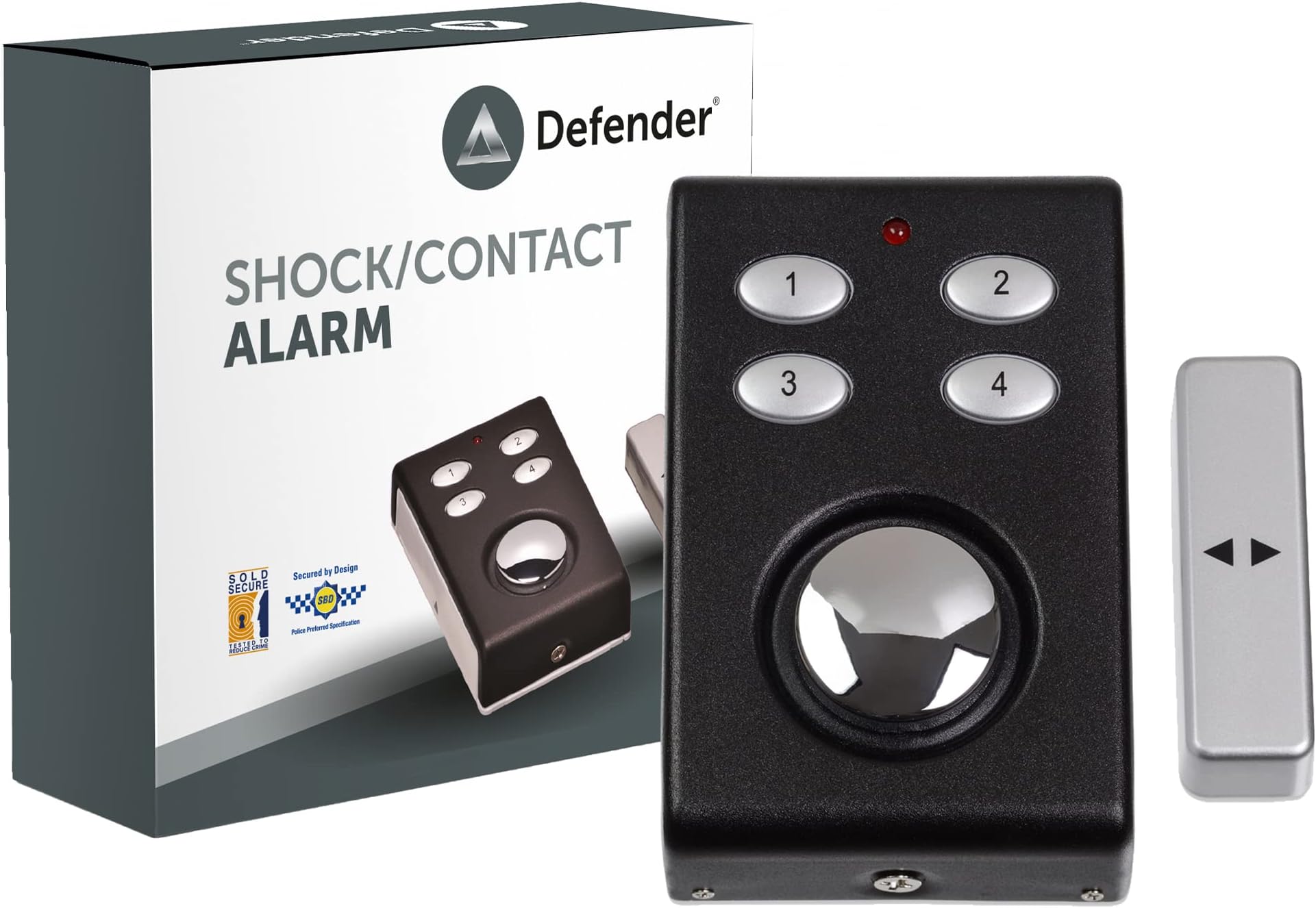 Defender Shock Contact Alarm - Wireless Shed Garage Alarm 130dB Siren - Internal Burglar Siren for Sheds Garages - Wireless Magnetic Contact For Doors - Batteries Included