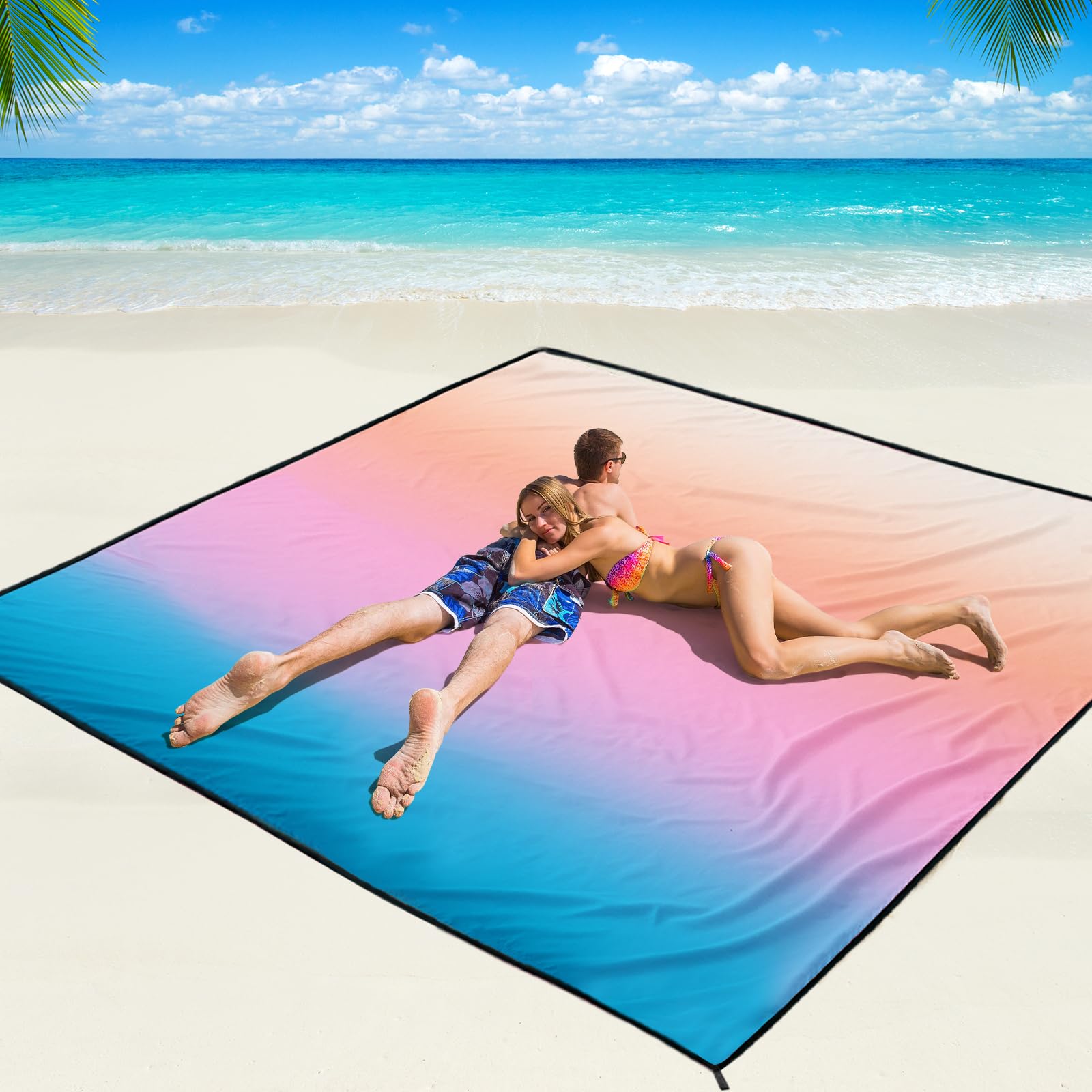 WIWIGO Beach Blanket Waterproof Sandproof Beach Mat 79" X 83"/10'x9'for 2-8 Adults Quick Drying Outdoor Picnic Mat Beach Accessories for Travel, Camping, Hiking