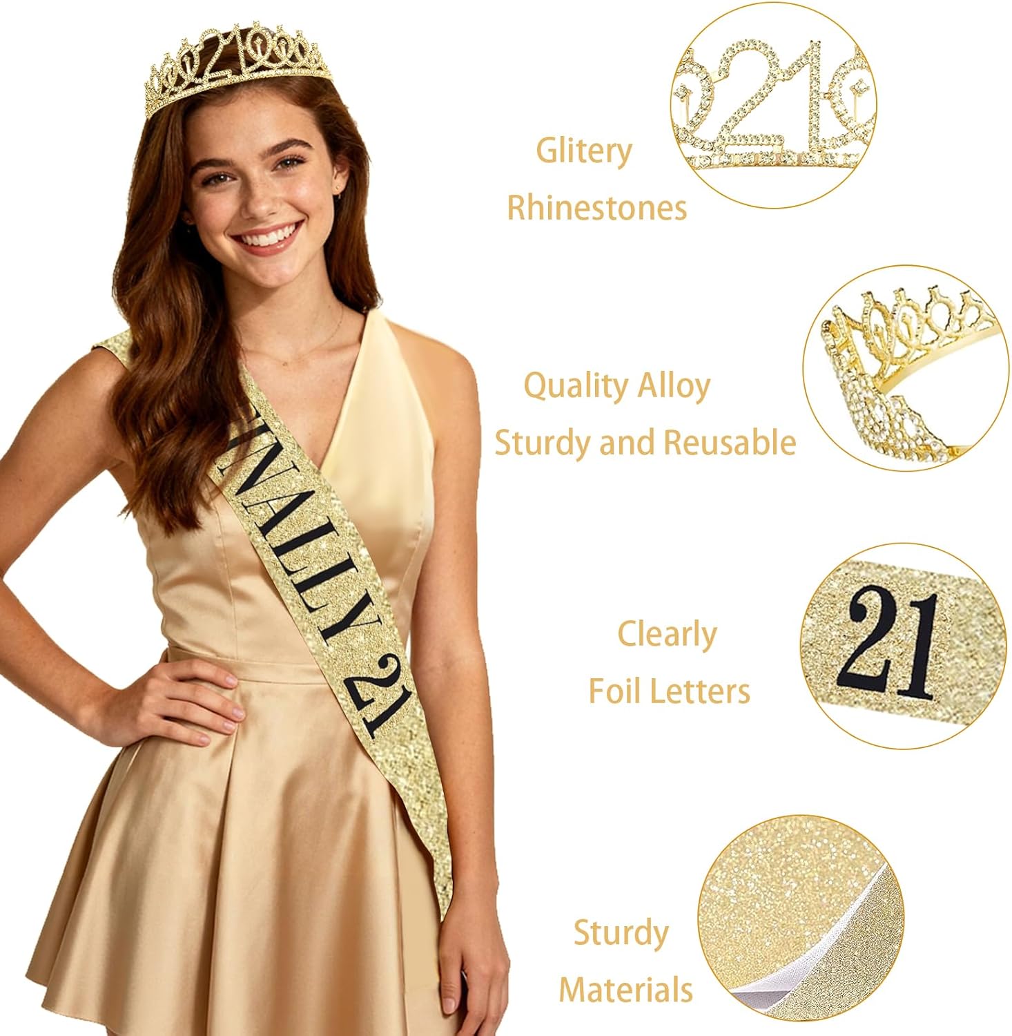 21st Birthday Decorations for Her with 21st Birthday Sash and Crown, Number Balloons, Birthday Card, Cake Topper and Candles, 21 Year Old Female Gifts for Her, Gold - Image 4