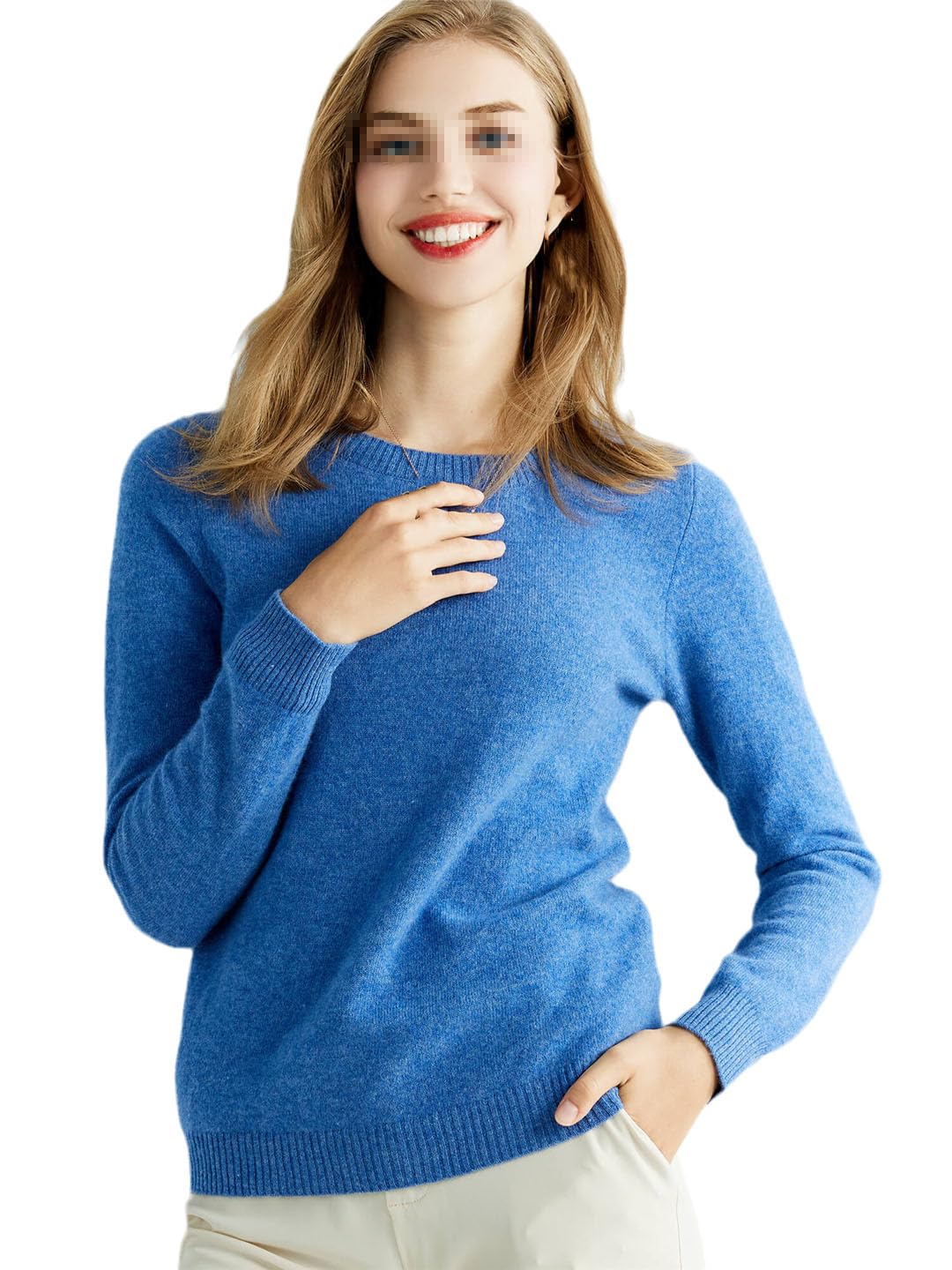 Jersey De Punto con Cuello Redondo Y Manga Larga Informal para Mujer