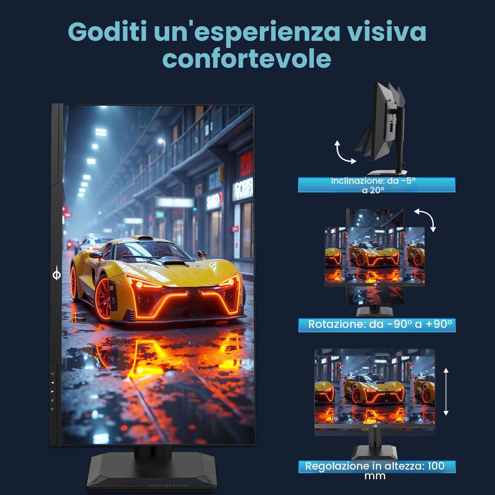 TITAN ARMY Monitor Gaming 27 Pollici, 4K@160Hz, FHD@320H Modalità Doppia, Fast IPS 1ms HDR400 Schermo PC, Adaptive-Sync, 135% sRGB, Supporto Girevole e Sollevabile, VESA, HDMI 2.1 | DP 1.4, P2712V