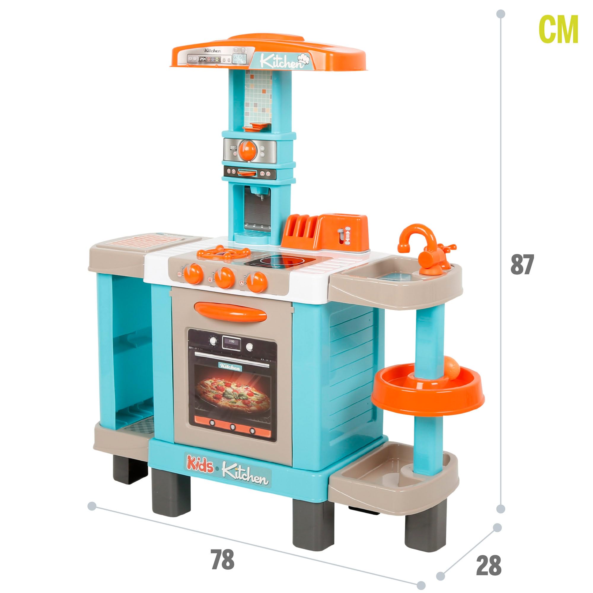 ColorBaby 47967 My Home Cocina Juguete, 78x28x87 cm, Luz y Sonido, con Accesorios para cocinar, Alimentos, Horno, Estantes, Fregadero, Cocinita Infantil, Cocinitas Infantiles, Cocinas para niños, +3
