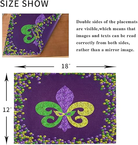 Miniatura 6 de Nesatuewa - Juego de 6 manteles individuales de Mardi Gras, antideslizantes, fáciles de limpiar, lavables, resistentes al calor, para decoración de