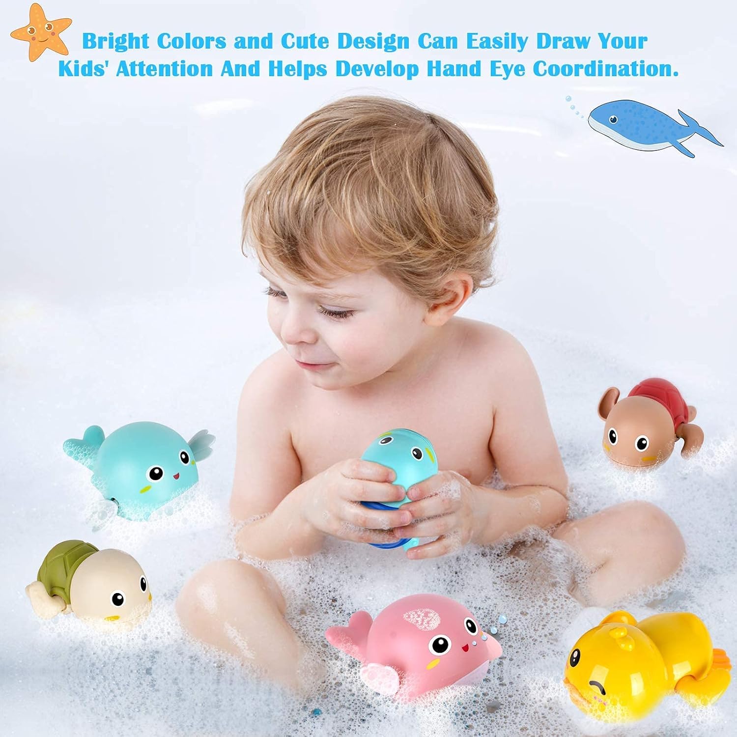FAYOGOO Bath Toys, 6 Pack Baby Bath Toys for Toddlers 1-3, Floating Wind-up Toys Swimming Pool Games Water Play Set Gift for Bathtub Shower Beach Infant Toddlers Kids Boys Girls Ages 4-8 Years Old : Toys & Games