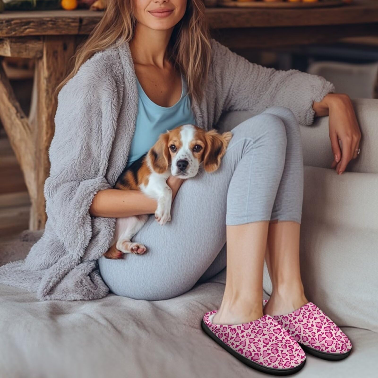 Jeiento Pantuflas de algodón con estampado animal para mujer, informales, suaves, ligeras, Estampado de leopardo rosa, 7.5/8.5 UK Wide