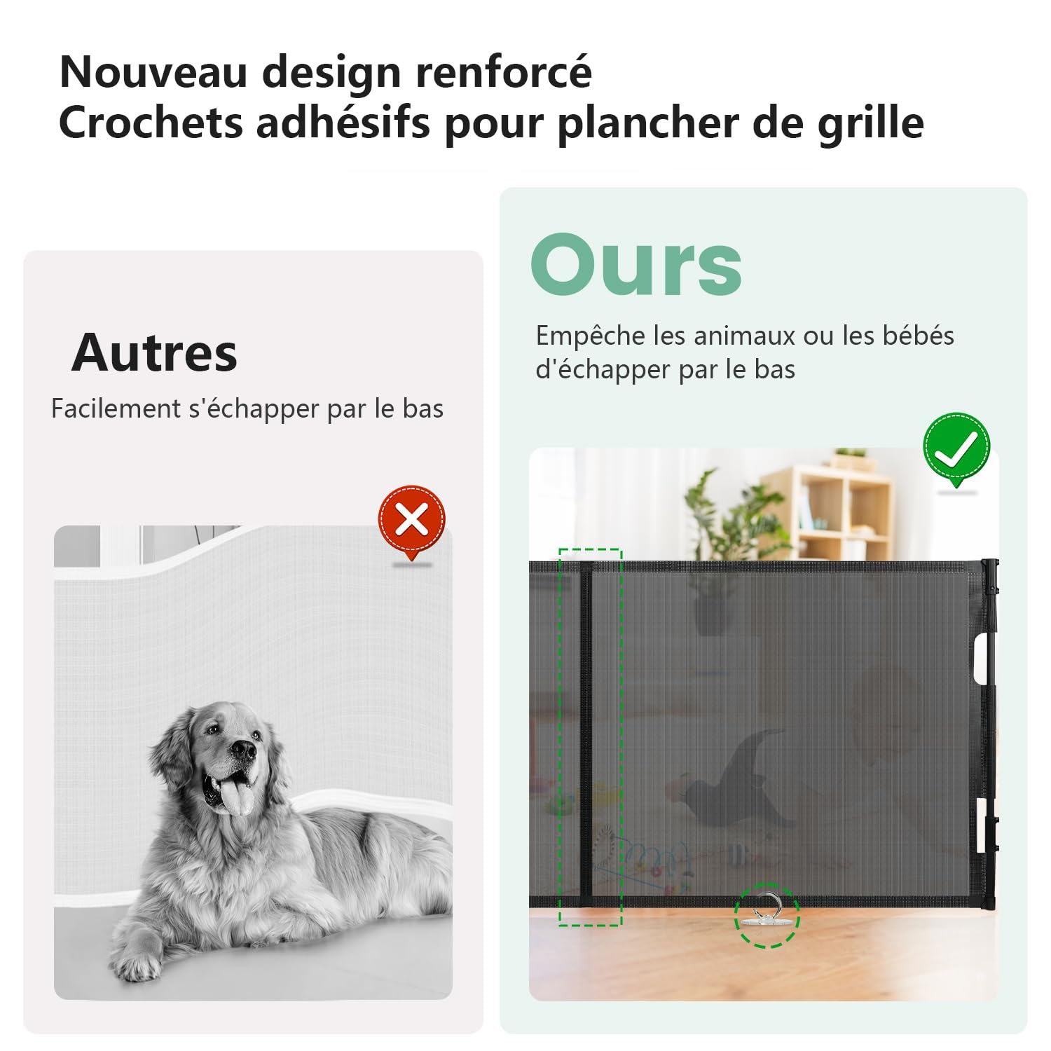 Barrière de Sécurité pour Enfant et Chien, 1.5M/3M/5M, Renforcement en Fibre de Verre, Noir