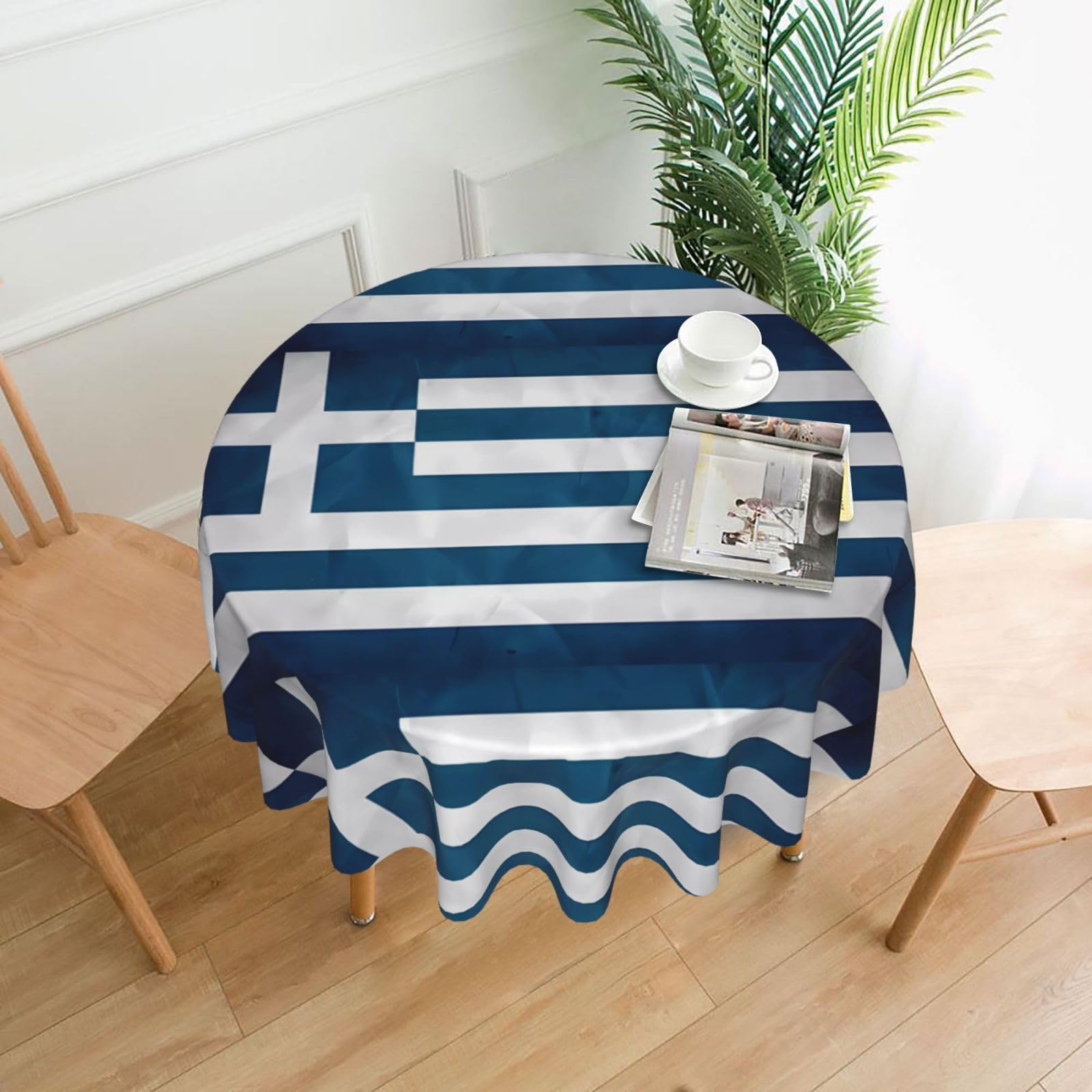 WHJSSF greek flag Prints Round Decorative Table Throw 60 Inch – Waterproof Table Cover for Dining, Coffee Tables, and Outdoor Events