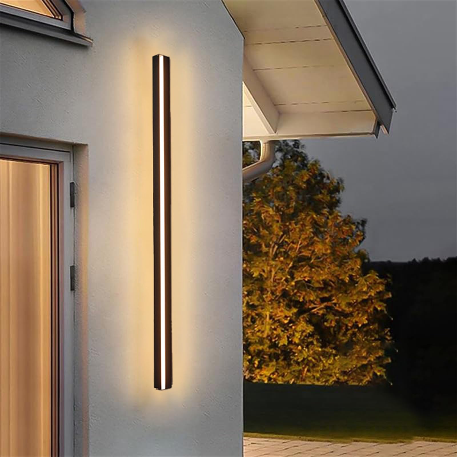 HELCEKOU Modern Outdoor Wall Sconce IP65 - Minimalist Black Aluminium Lighting Fixture for Patio & Garage 80cm Warm Light Acrylic Strip Lamp