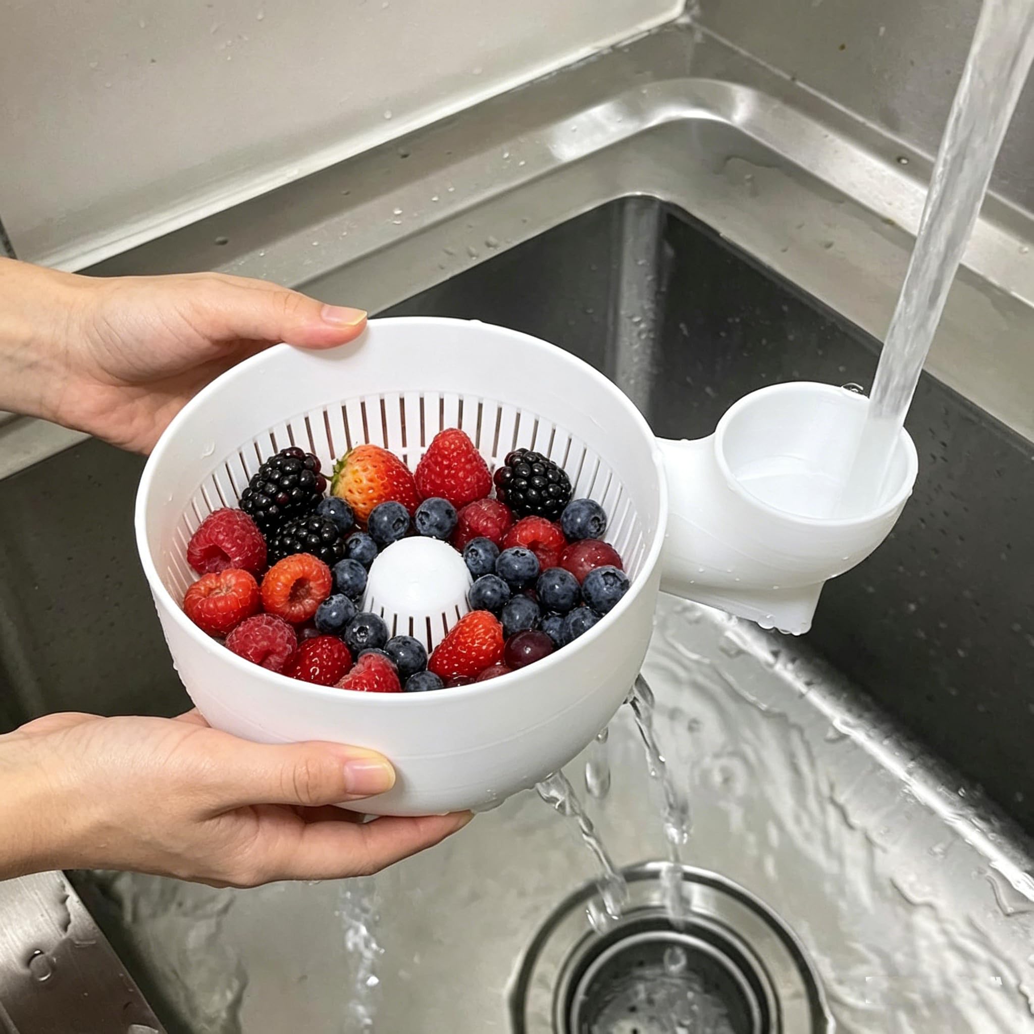 Ciotola per bacche in ceramica, con stampa 3D, ciotola rotante automatica per frutta e verdura, con colino, 4 in 1, cestello multiuso per lavaggio e asciugatura (rosa, S)