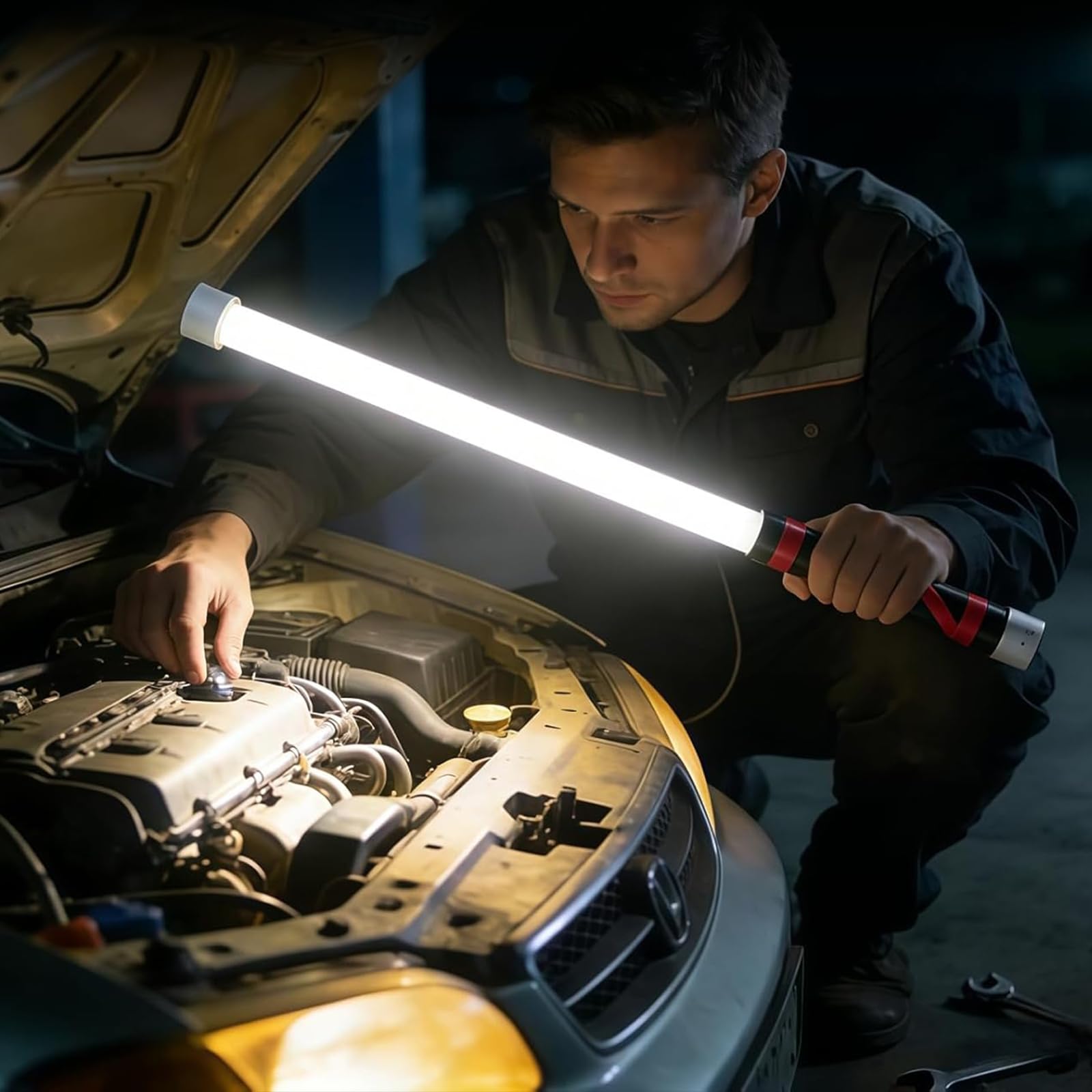 Lampada da lavoro flessibile a LED da 27 pollici con 3 livelli di luminosità, ricaricabile, ideale per meccanici spazi stretti