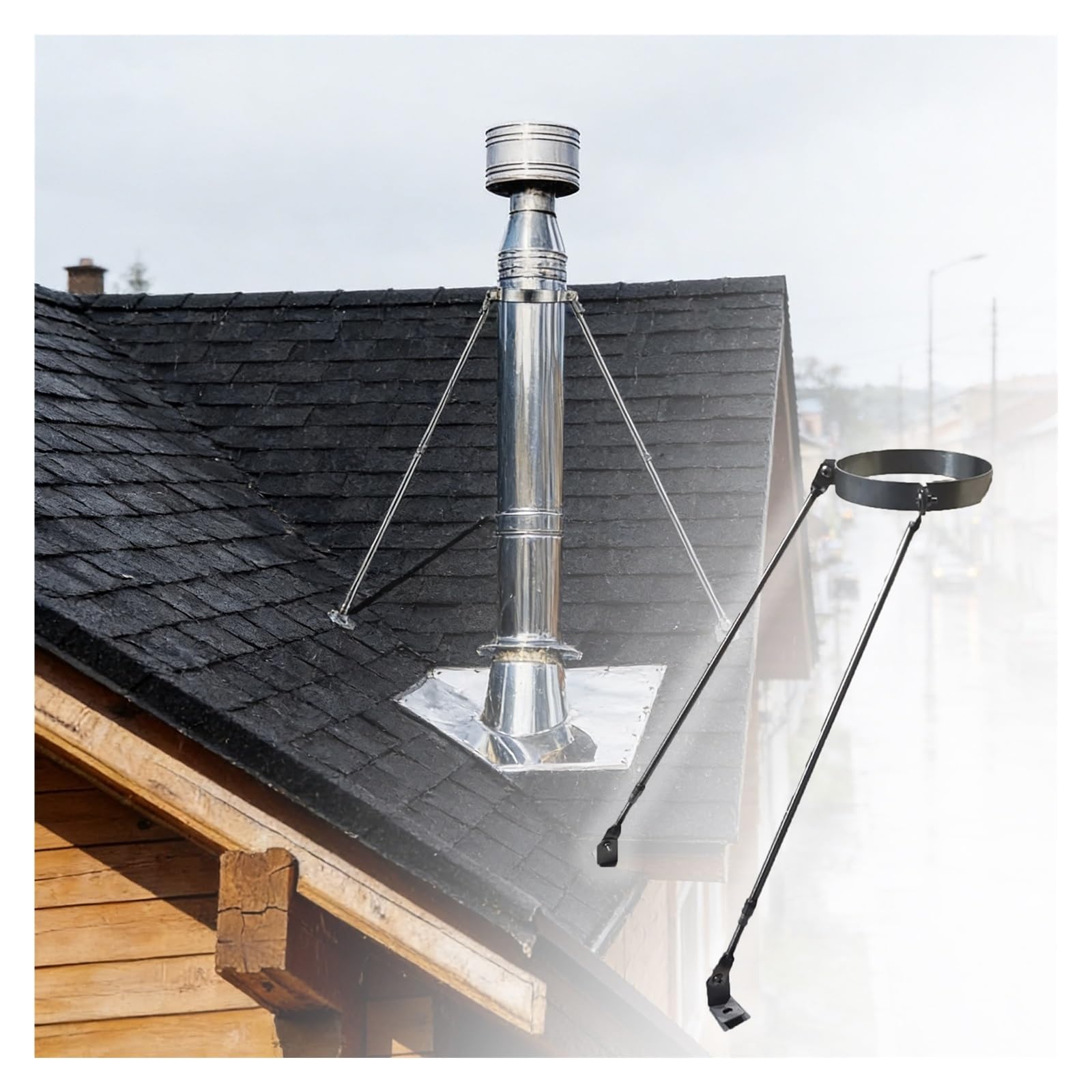 JYHHGDS Adjustable Stainless Steel Roof Bracket Support Kit for Chimney Pipe, 3"-10" Extension, Essential Stability Against Wind & Snow, 3 3/8 inch (86mm) Diameter