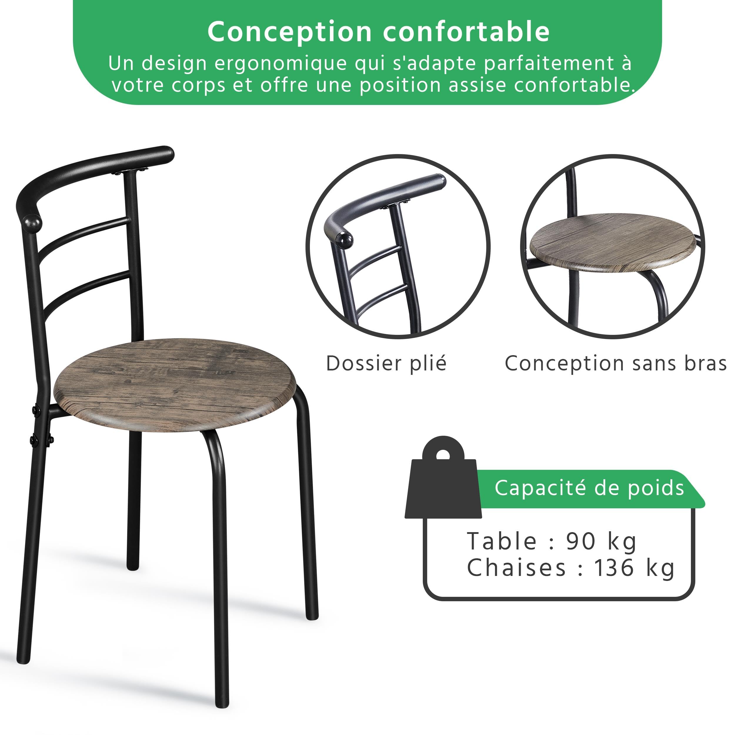 Yaheetech Ensemble Salon de Jardin 3 Pièces Table à Manger avec Porte-Bouteilles Cadre en Acier Effet Bois Gain de Place Meubles d'extérieur pour Balcon Petit Espace Terrasse Jardin Brun Clair