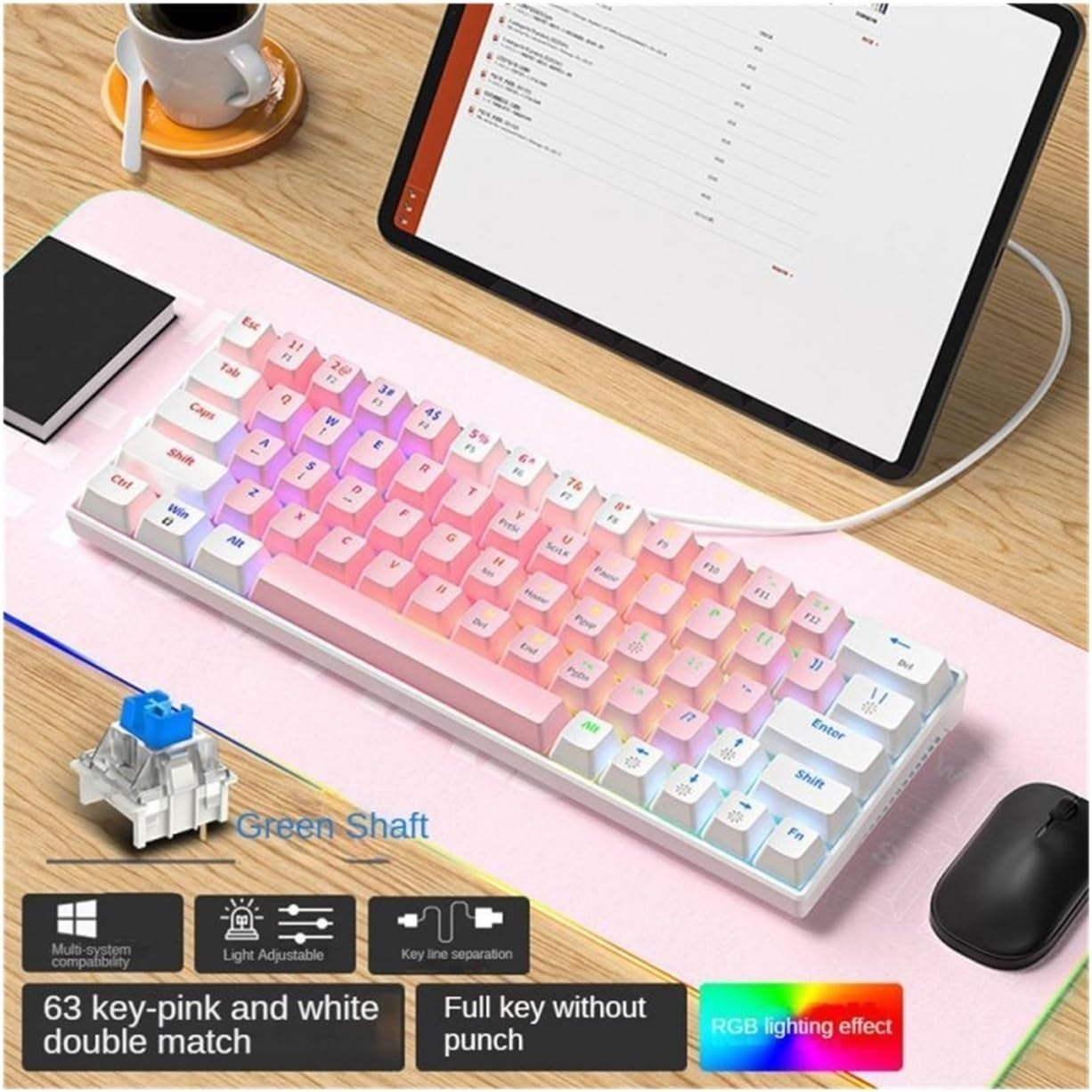 Mechanical Keyboard USB Wired Gaming Keyboard Green/Red