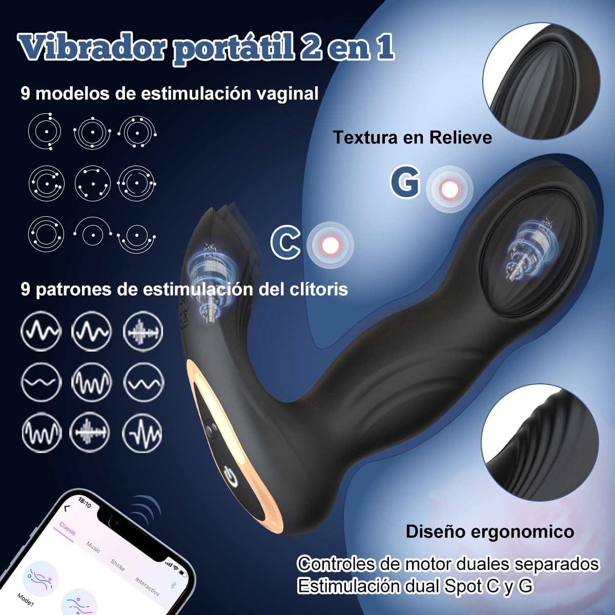 Vibrador Control Remoto APP Vibradorador Mujer Juguetes Eróticos Consoladores.. para Mujer con Vibración Vibradorador Clítoris Potente Plug Anales,con Vibración Consoladores.. para Hombre (Black)