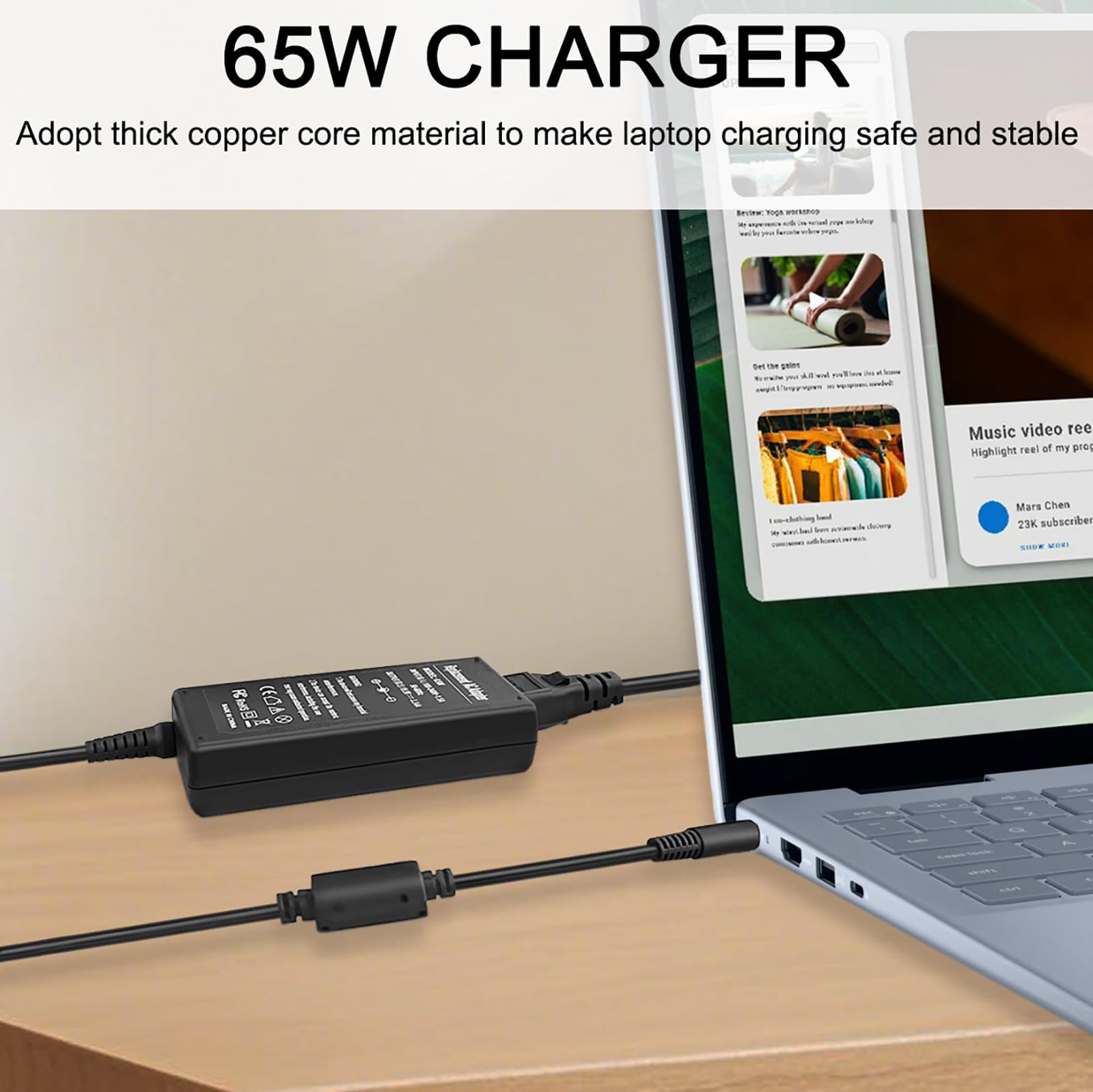 Chargeur Secteur Dell 65W Pour Inspiron 1545, 1440, 1750 - Tension 19.5V - Neuf