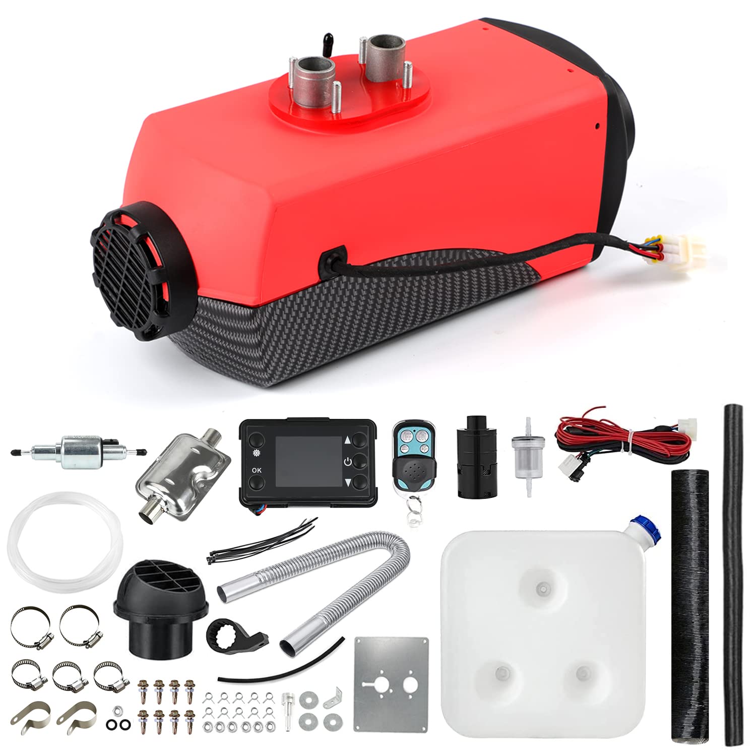 Calefactor de estacionamiento de aire de 12 V y 5 kW, calefactor nocturno diésel con silenciador, interruptor LCD, control remoto, depósito de 10 L para camiones, barcos, remolques de coches, autoca