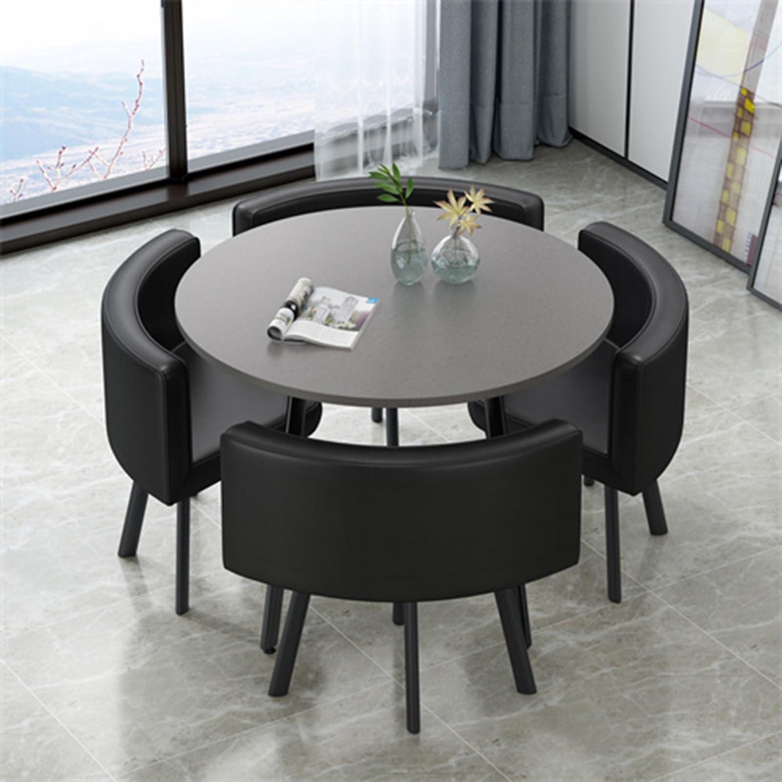ASerZenith Reception Room Club Table And Chair Set - Office Negotiation Round Conference Table Dining Set For Lounge - Reception Table And Chair Combination,Black