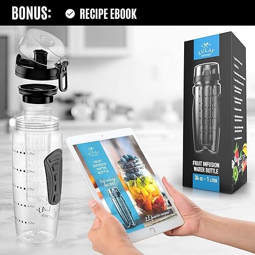 Miniatura 3 de Zulay - Botella de agua con infusor de frutas, 34 onzas, a prueba de fugas, con varilla de infusión de longitud completa, regalo ideal para hombres