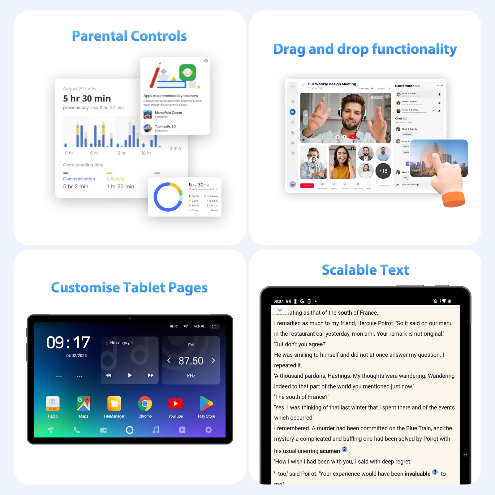Android 15 Tablet 11 Pulgadas con 4G Doble SIM y 5G WiFi,Tableta Gaming Octa-Core,36 GB RAM+256 GB ROM (1TB TF), 2K incell120Hz,9580mAh,13MP+8MP,Tablet con Teclado, Negro