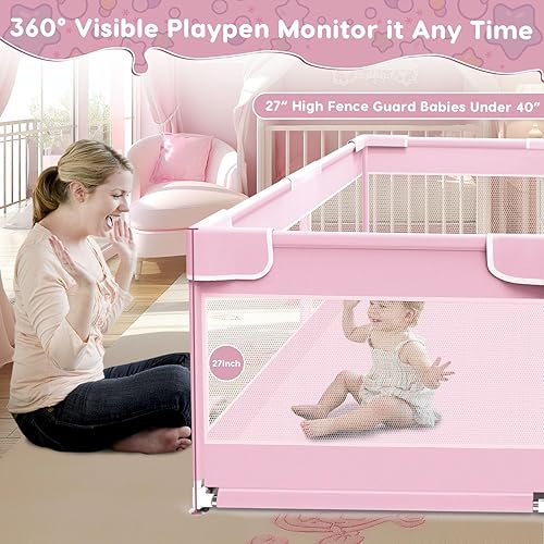 Miniatura 10 de Fshibila Corralito para bebés con alfombra, corralito para bebés y niños pequeños, corralitos de juego de valla para bebés para interiores y