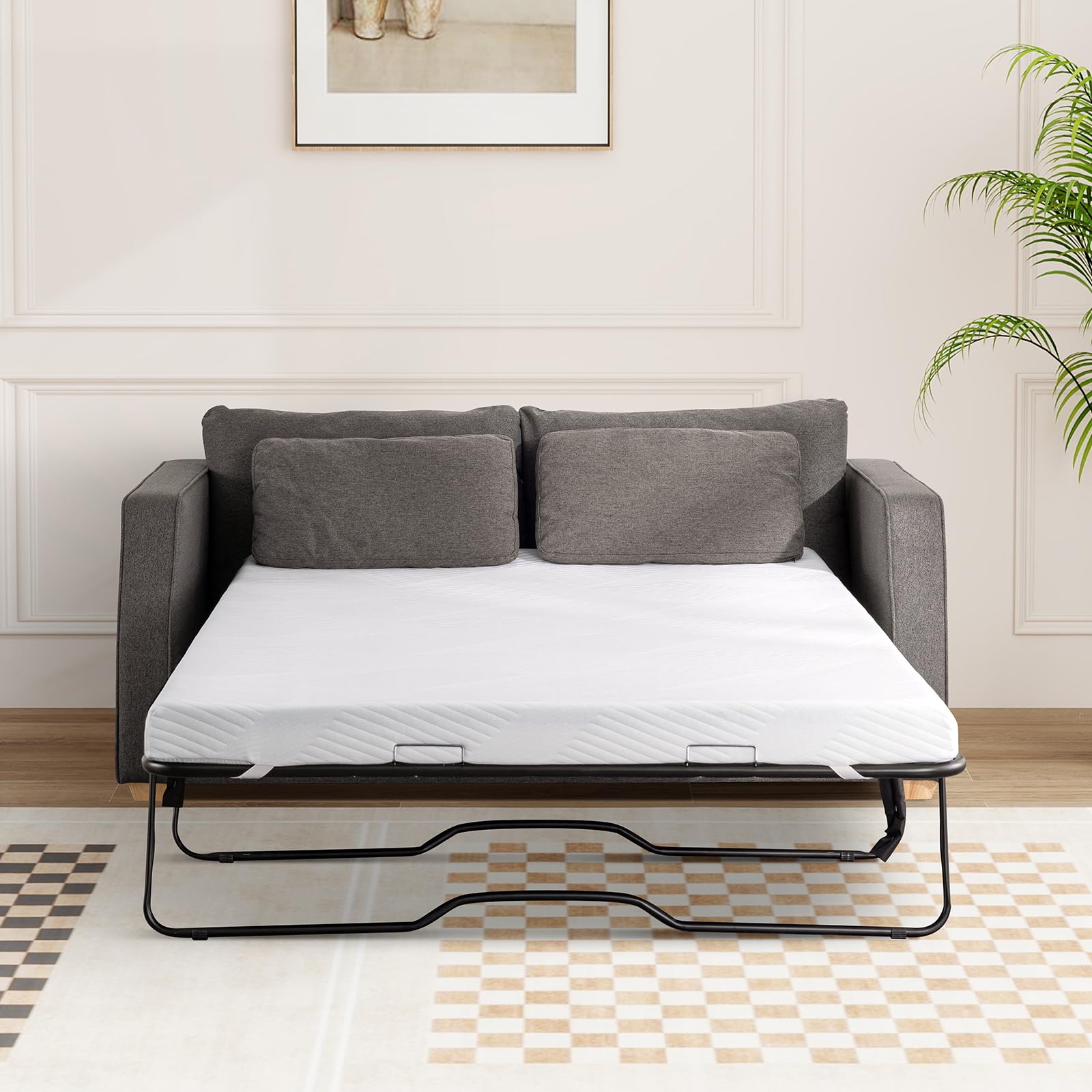 4 Inch Memory Foam Mattress Replacement for Sleeper Sofa and Couch Beds, Fiberglass-Free Fabric, Washable Cover, CertiPUR-US Certified, Full Size, White (Sofa Not Included)