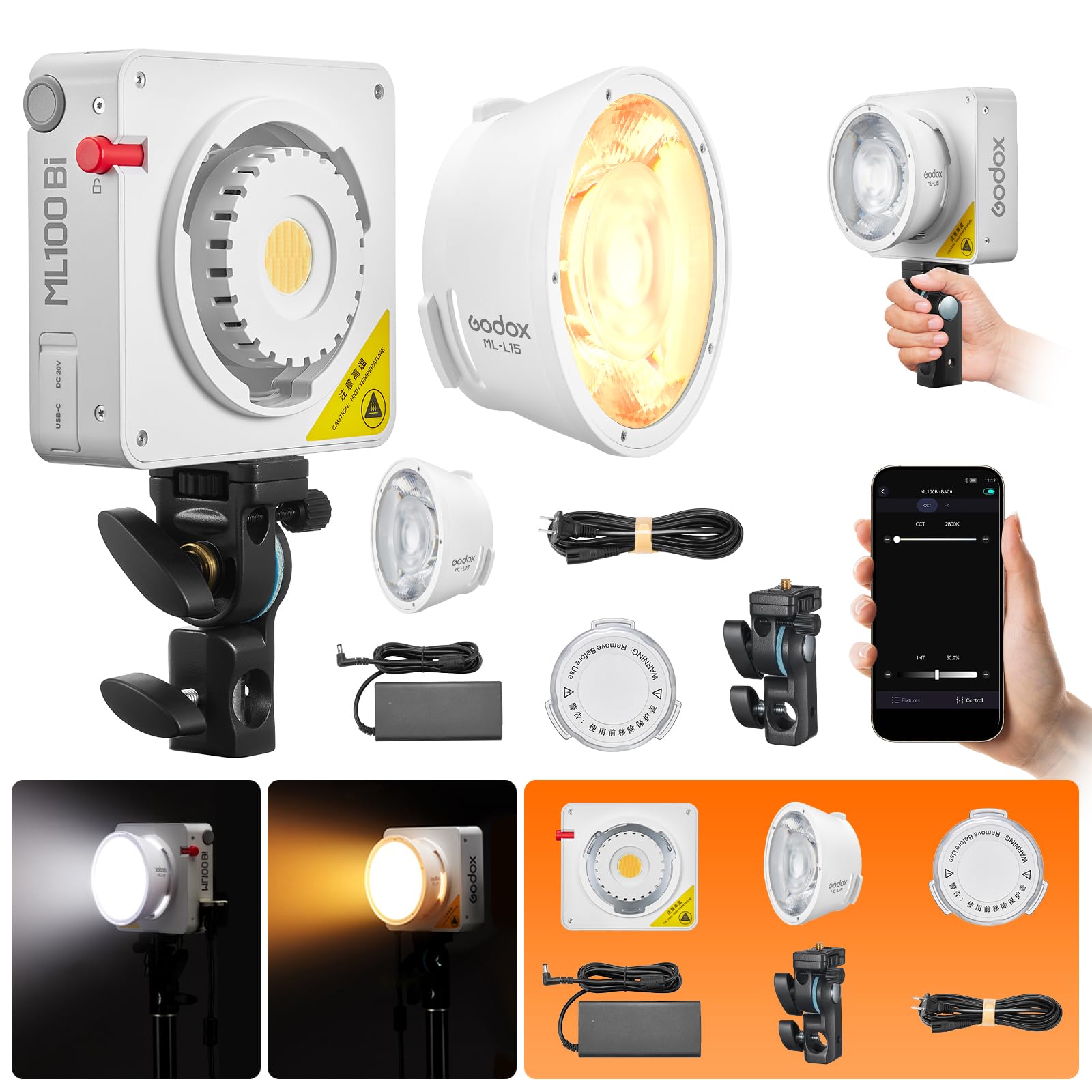 Godox ML100Bi LEDライト 120W バイカラー スマホ制御 Amazon.com : Godox ML100Bi Bi-Color LED Video Light, 120W 34300Lux