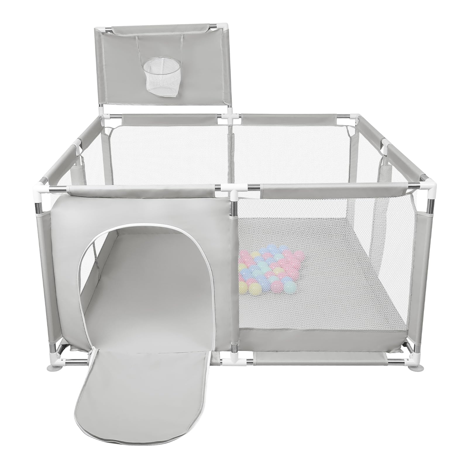 Parc Bebe, Parc Bébé Avec Tapis, Parc Bébé en Tissu Oxford, Petit Parc Enfant avec Barrières, Parc De Jeux Bébé pour Appartement Avec Balle-126 * 126 * 66 cm-gris clair