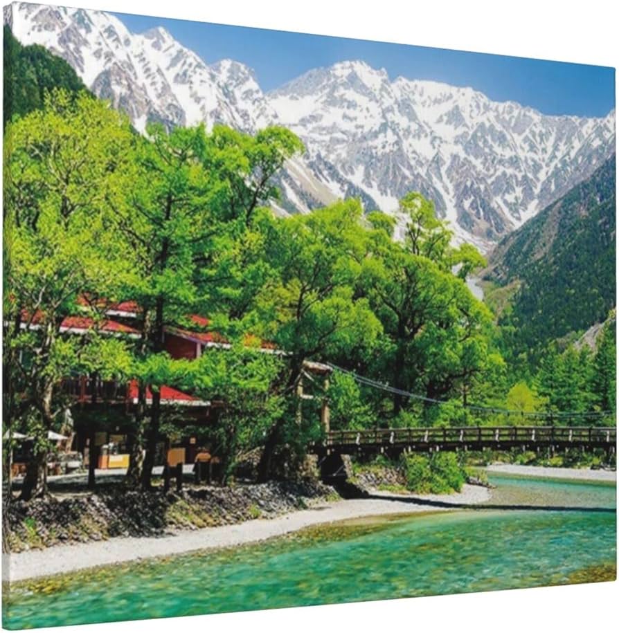 新品　ガラス壁掛け　アートパネル ポスター　アートフレーム 自然風景　橋絵画 Amazon｜流麗なせせらぎ－上高地河童橋 長野 ポスター アートパネル