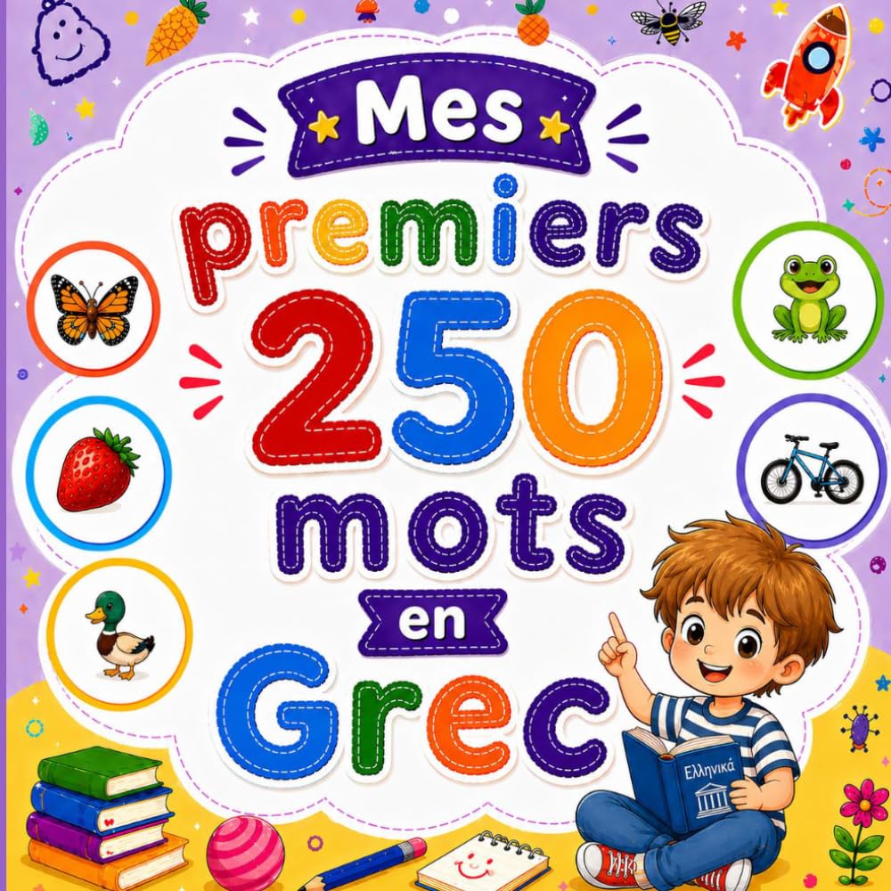 Mes premiers 250 mots en Grec: Livre bilingue Français–Grec pour enfants | Apprentissage facile avec images colorées | Vocabulaire essentiel du quotidien.
