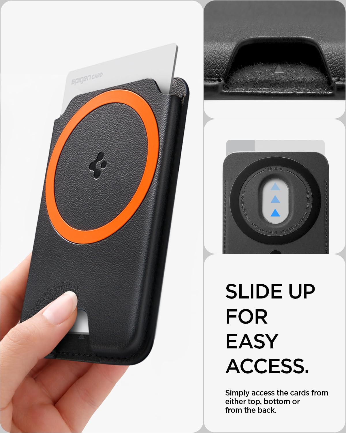 Spigen Valentinus MagFit+ Porte-Cartes Magnétique 5 Cartes Compatible avec iPhone 17/16/15, Autres modèles MagSafe, Google Pixel série 10 avec Pixelsnap Accessoires MagSafe - Noir
