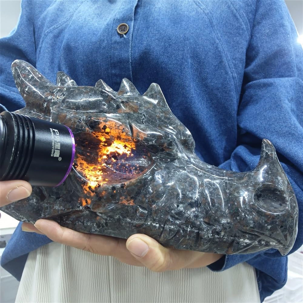 PKNVKZIDK Flame Stone Carved Dragon Skull Quartz Crystal Home Office Decoration Decor(Size:7-8cm)