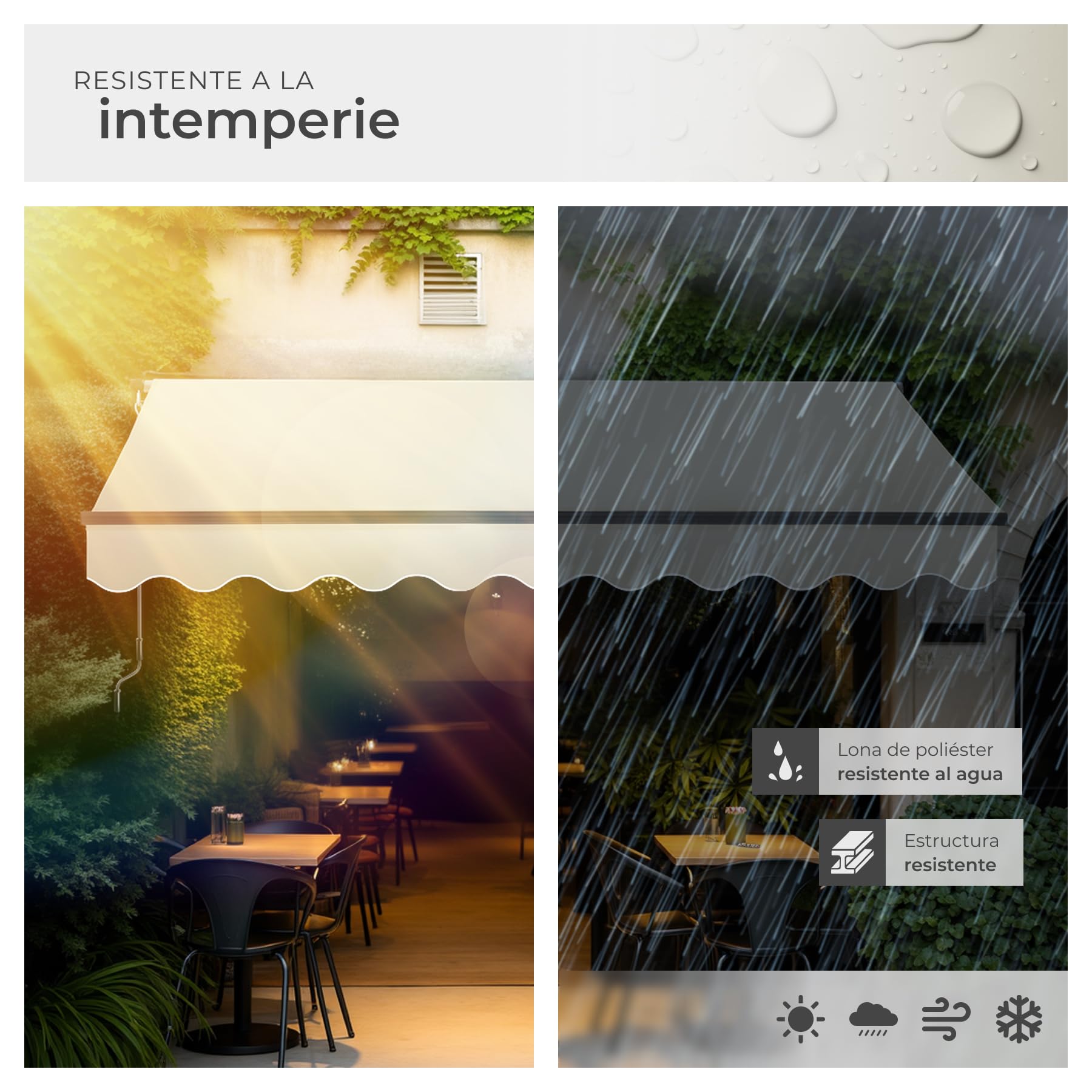 tectake® toldo retractil con Brazos articulados, fácil de Manejar con manivela, Estructura de Aluminio y Acero, Ideal para terraza, toldo Exterior, toldos Exterior terraza - 300x250 cm Beige