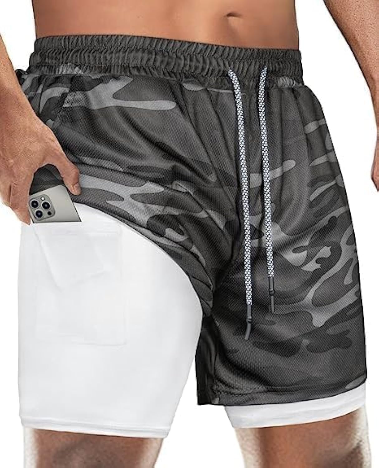 BananHome Men's 2 in 1 Running Shorts Gym Workout Quick Dry Mens Shorts Mens Athletic Shorts with Towel Loop and Phone Pocket