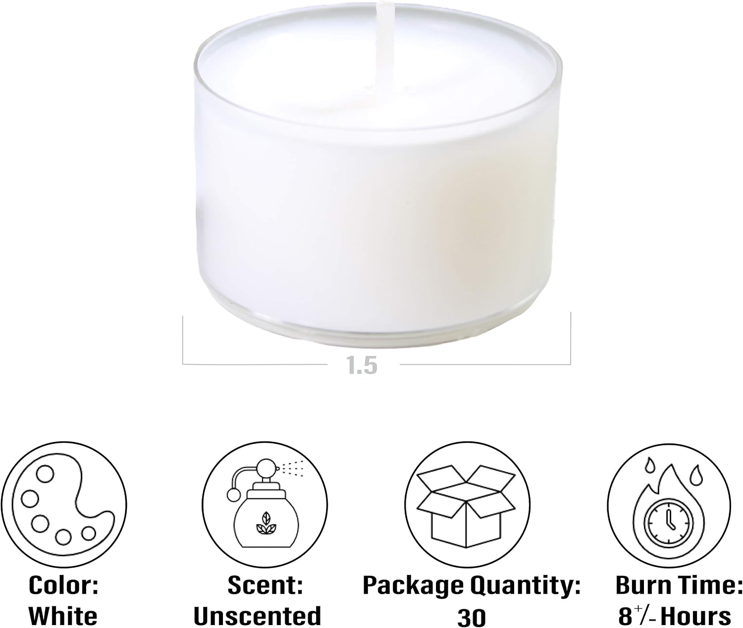 CandleNScent 8 Hour Tea Light Candles in Clear Cup - Extended Burn Time tealights (Set of 30)