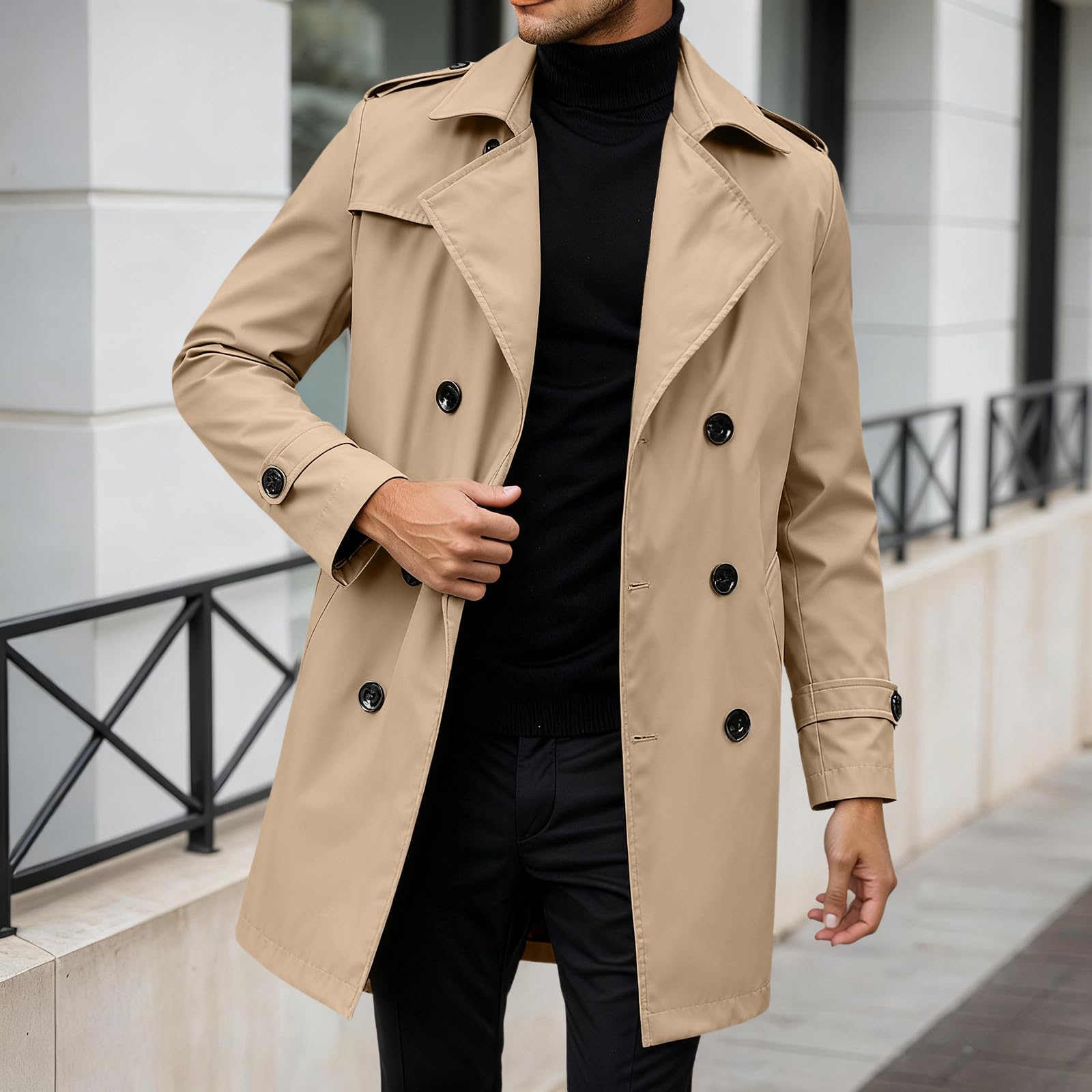 Trench Coat - Giacca a vento leggera da uomo, doppiopetto, colore puro, cappotto invernale elegante, stile Inghilterra