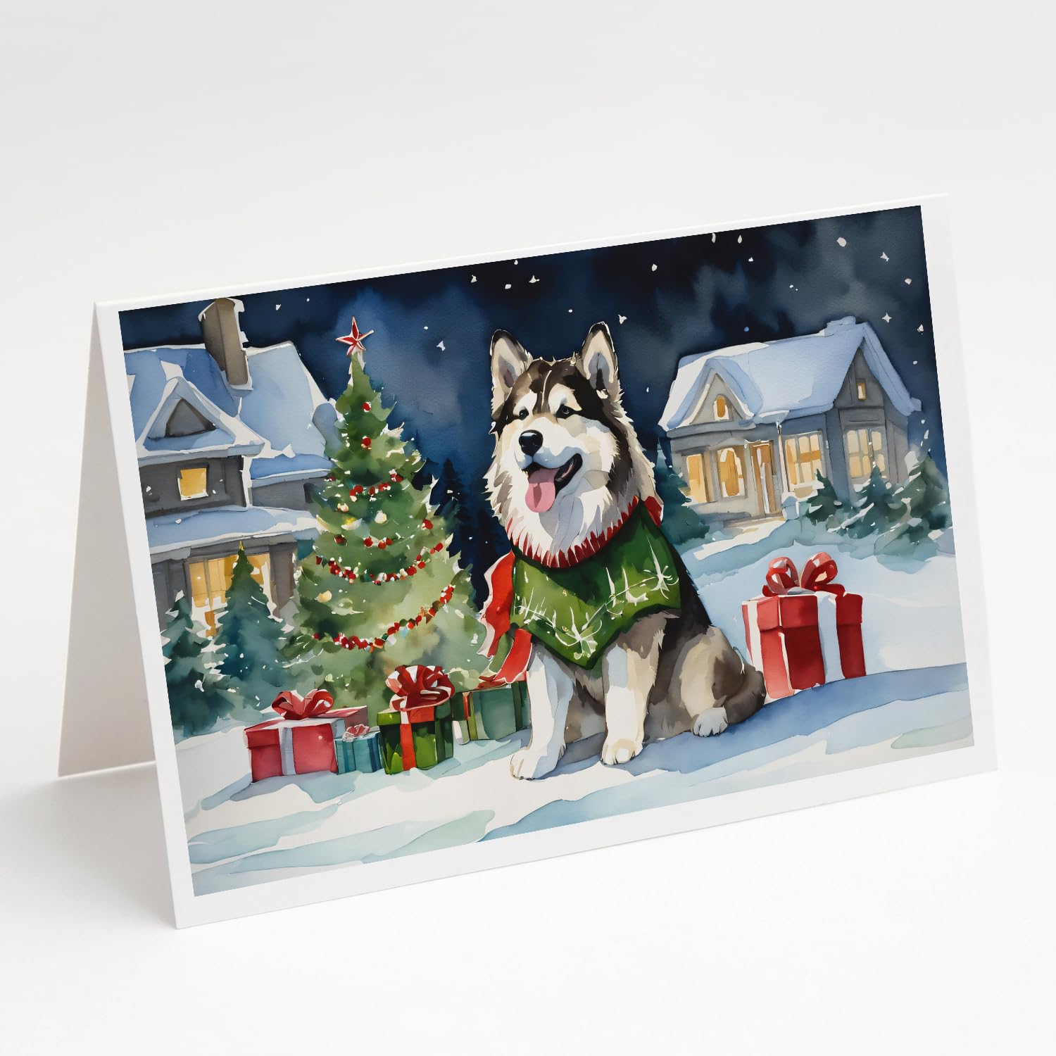 Caroline's TreasuresDAC2592GCA7P Alaskan Malamute Cozy Christmas Greeting Cards Pack of 8 Blank Cards with Envelopes Whimsical A7 Size 5x7 Blank Note Cards