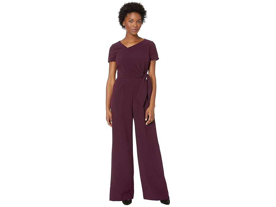 

Tahari by ASL Short Sleeve Crepe Jumpsuit with Asymmetrical Neckline (Aubergine) Women's Jumpsuit & Rompers One Piece
