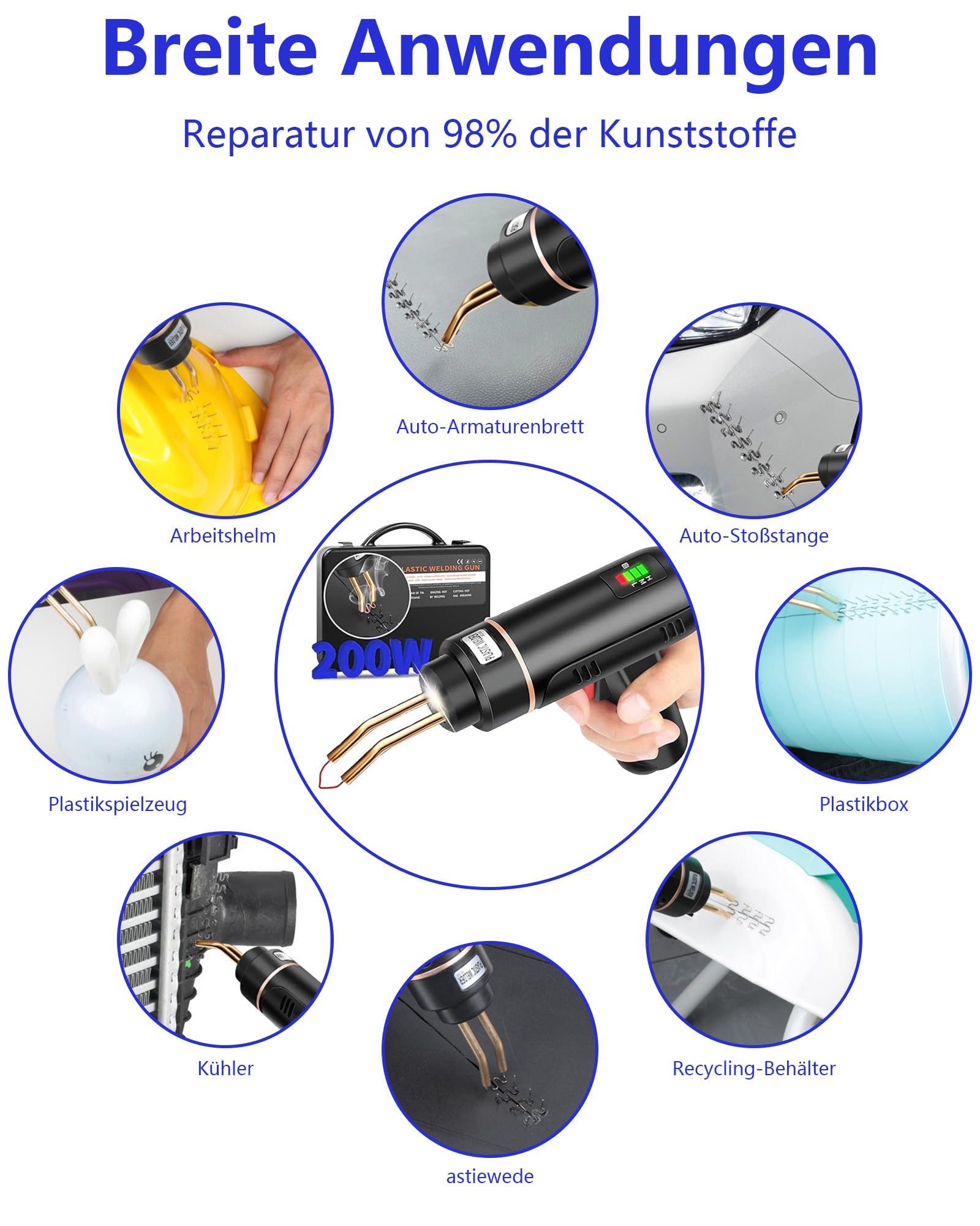 200W Kunststoff Schweißgerät Reparaturset: 5000mAh USB Wiederaufladbare Plastik Schweißgerät mit 1200 PCS Heißhefter Kabellos Kunststoff Schweißen für Auto Stoßstangen Armaturenbrett