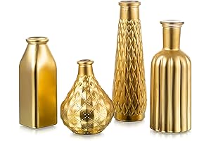 Glasseam Gold Vase for Flowers: Modern Flower Vase Set of 4