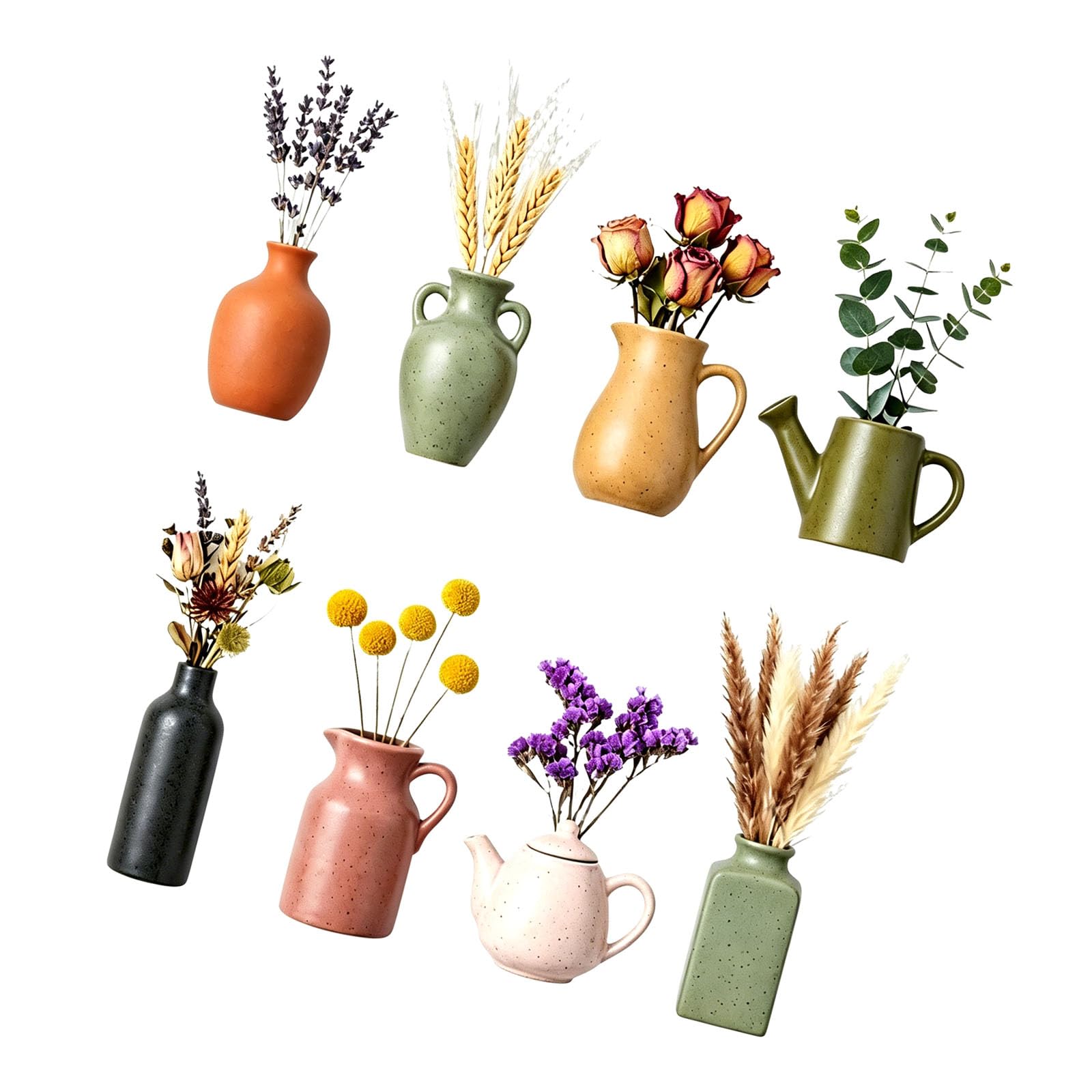 Apglsxy Multicolor 8Pcs / Pack Creative Small Vase Refrigerator Magnets Featuring Replaceable Fabric Flowers Flower Vase Fashion Magnets