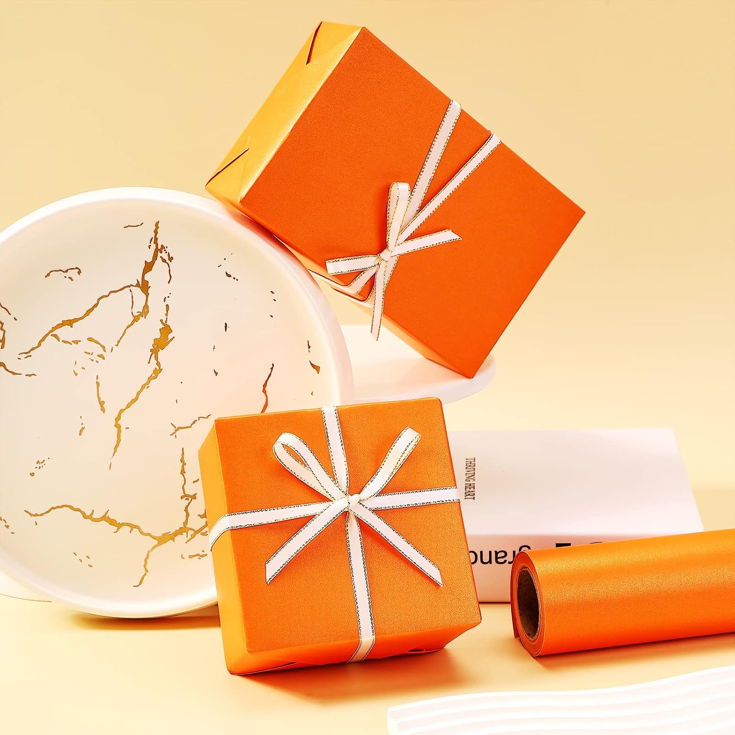 RUSPEPA Orange Matte Wrapping Paper - Solid Color Pearly - luster Paper Perfect for Wedding, Christmas, Baby Shower -17 Inches X 32.8 Feet image 4
