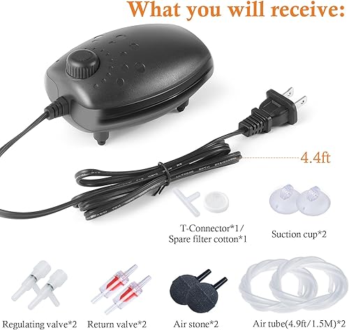 Miniatura 5 de HITOP Adjustable Aquarium Air Pump, Upgrade Quiet Oxygen Pump, 80GPH Powerful Air Aerator for Fish Tank up to 120 Gallon