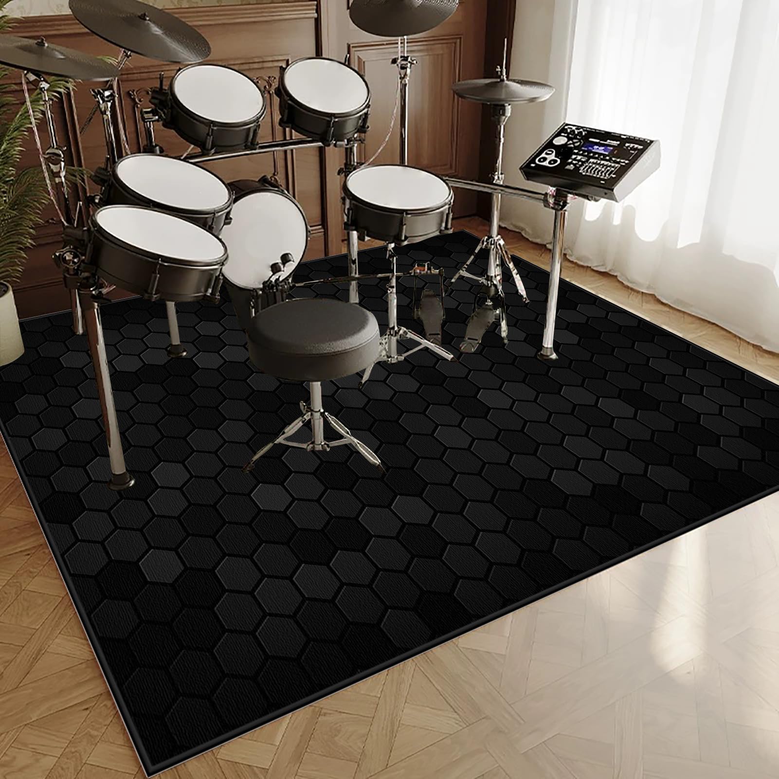 Dywan Bateria Dywan Bębnowy Dywan Akustyczny 140 x 100 cm Dźwiękoszczelne Antypoślizgowe Dywaniki do Elektronicznych Bębnów Bębenowych Bęben bębnowy Instrumenty muzyczne Dywan