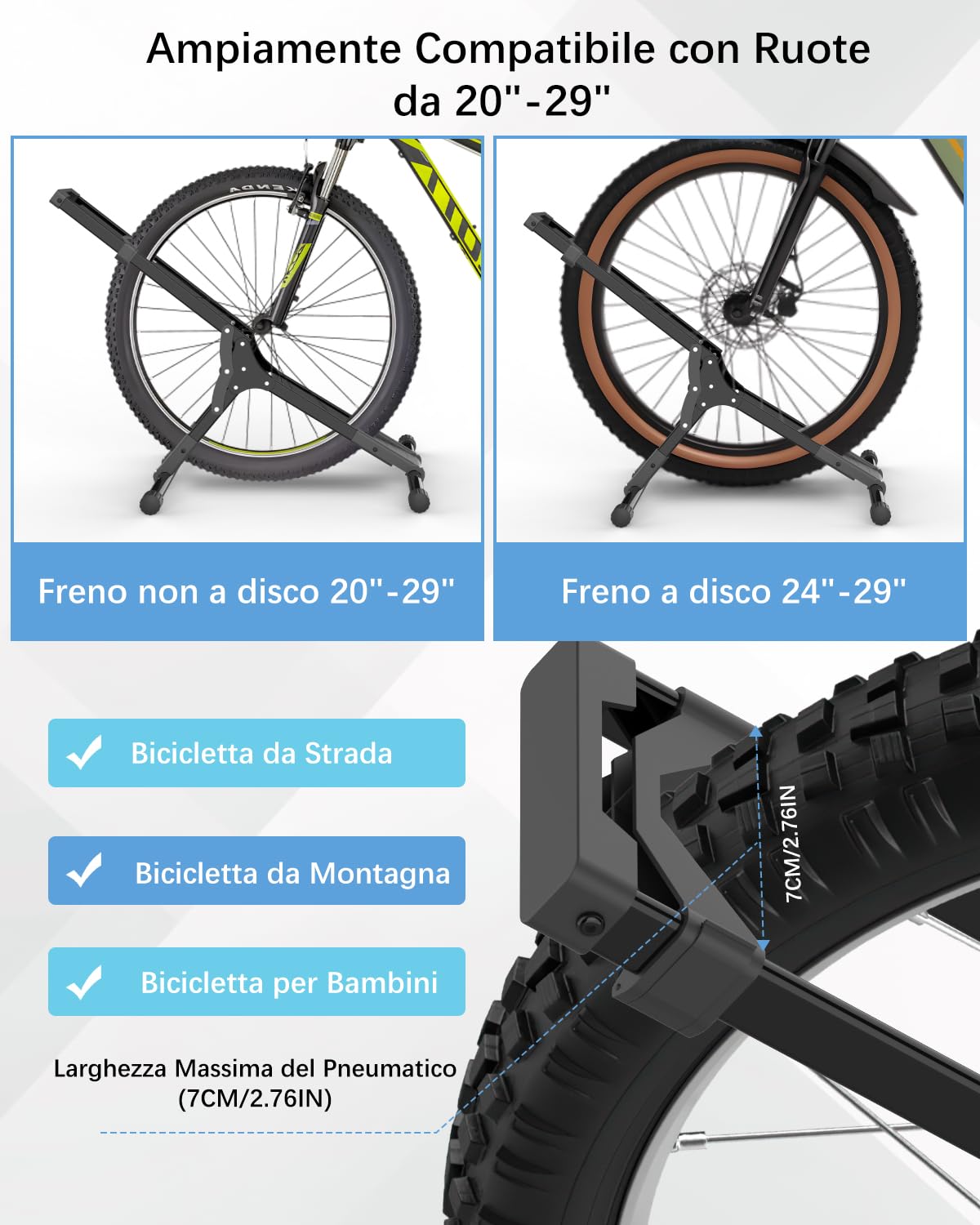 Cavalletto Bici, Porta Bici Da Terra Acciaio Supporto Bici 20“-29” Ripiegabile per Pneumatici Anteriori, per Garage/Casa