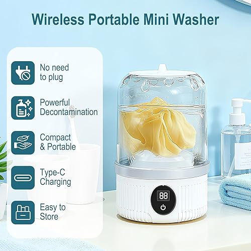 Miniatura 4 de Lavadora portátil, lavadora compacta que limpia profundamente ropa pequeña, calcetines, ropa interior, mini lavadora recargable para apartamentos,