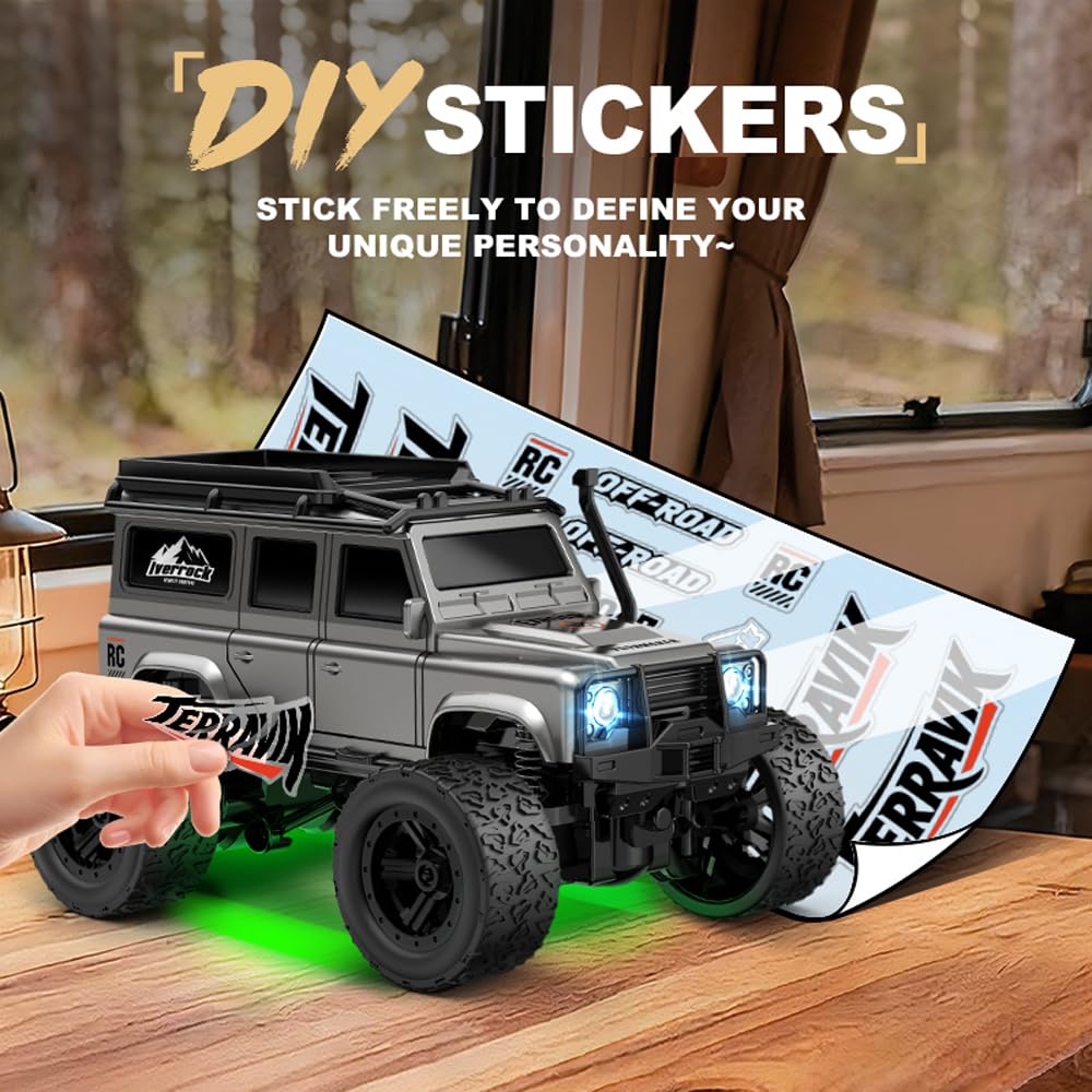 Pickup RC Crawler 1:64 con rimorchio, telecomando da 2,4 GHz e luce LED
