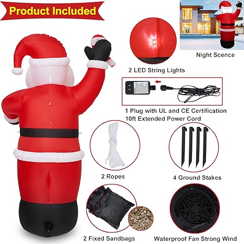 Miniatura 4 de ACH Decoraciones inflables de Navidad de 8 pies de Papá Noel para vacaciones al aire libre e interior luz LED gigante y alta de Papá Noel para