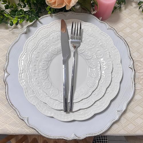 Miniatura 3 de UOEKCS Platos de carga blancos, 13 pulgadas antiguos cargadores redondos para servidor. Juego de 6 cargadores de plástico para platos de cena,